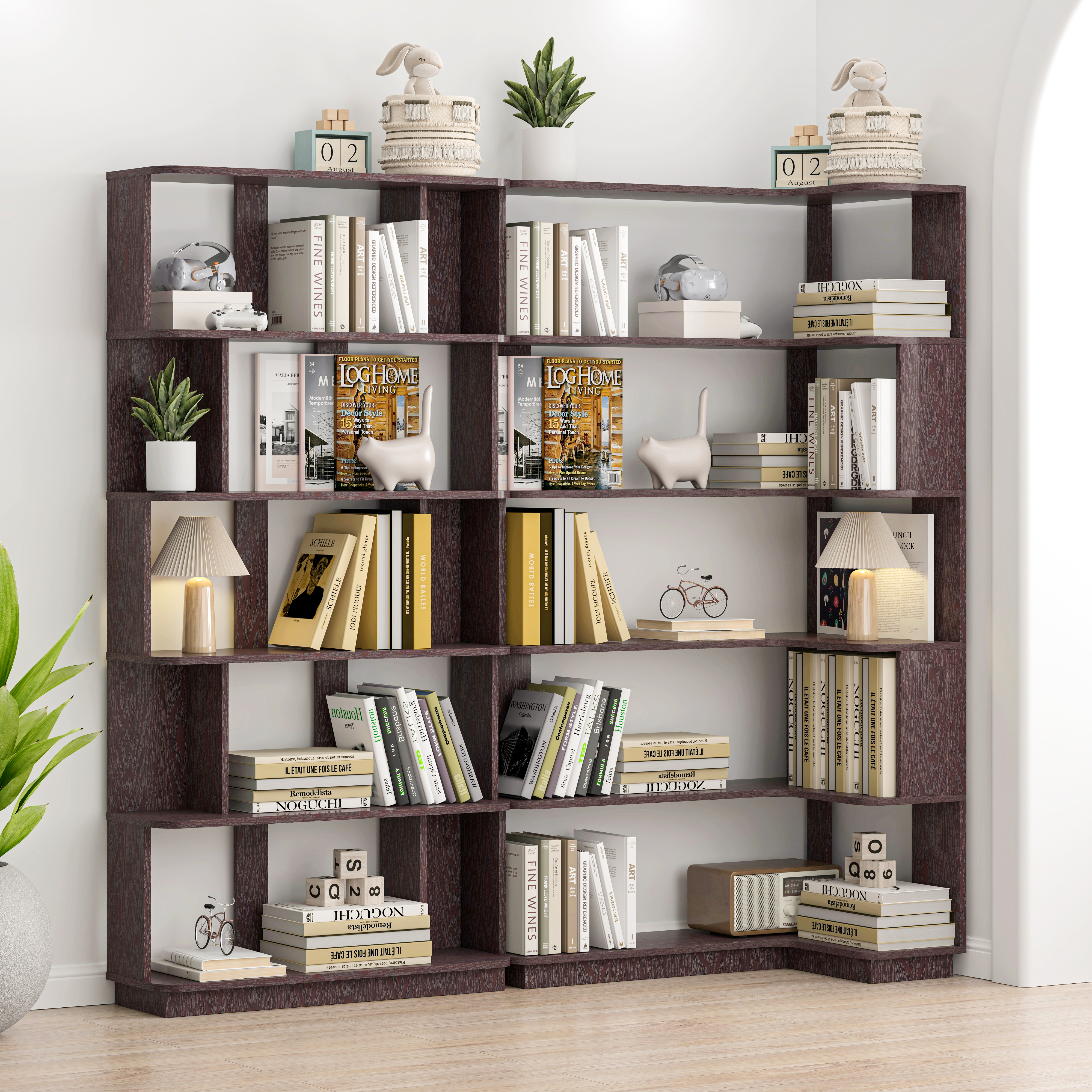 90 Cm Space Saving Corner Bookshelf    80 Cm Bookcase Extendable Free Combination, Set Of 2 Display Shelf, Ox Blood Dark Red Color And Other 4 Colors For Option, Freely Combined And Matched Furniture