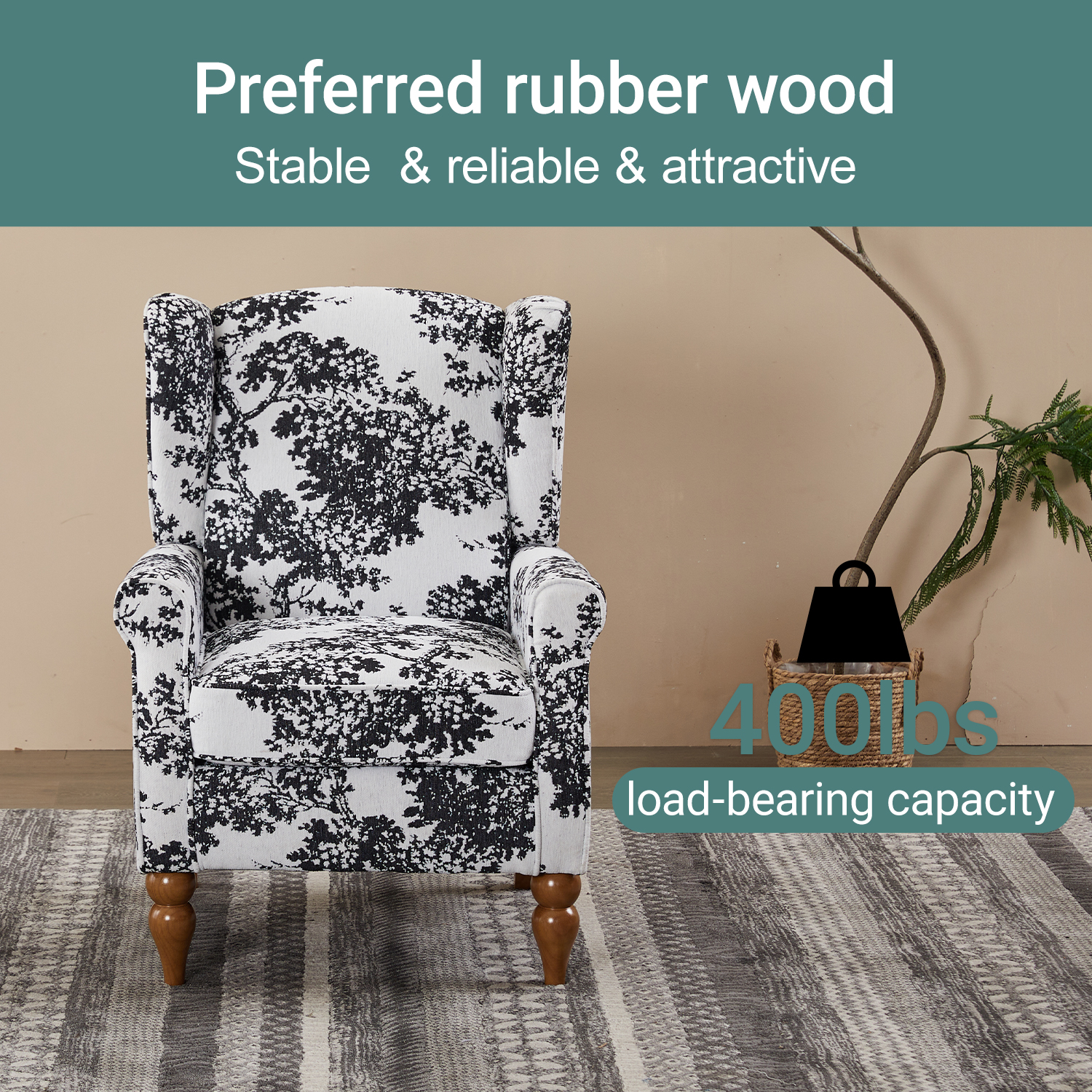Coffee Table & Armchair Set,Vintage Luxury Style,a High-back Reading Chair  Antique White Gray &a Solid Wood Coffee Table Walnut-Tone,suitable For Living Rooms And Bedroom Relaxation Areas