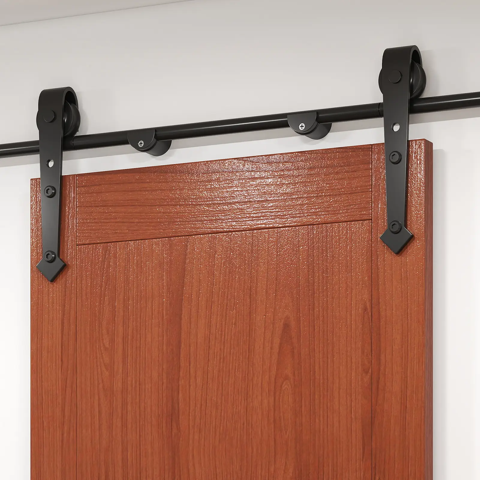 6FT Barn Door Hardware Kit Heavy Duty Sliding Door Track Kit With Floor Guide For Interior Exterior Fit 30-32in Wide Panel Sword Style J Shape Hanger