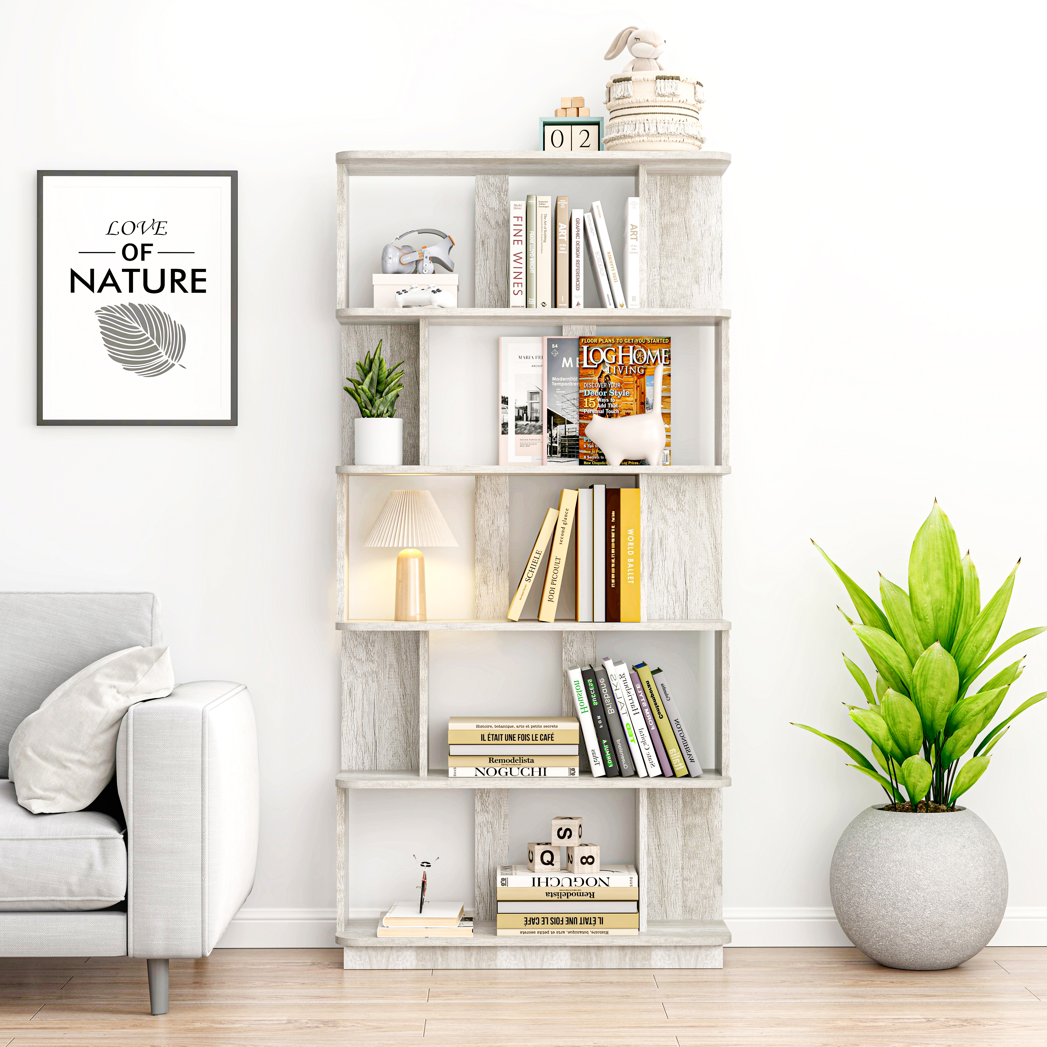 31.5 L X 64.56H Free Combination Bookshelf Modern 5-Tier Open Storage Bookcase MDF Wood Display Shelving For Living Room Home Office Bedroom Decor Organizer, Media Storage Shelves