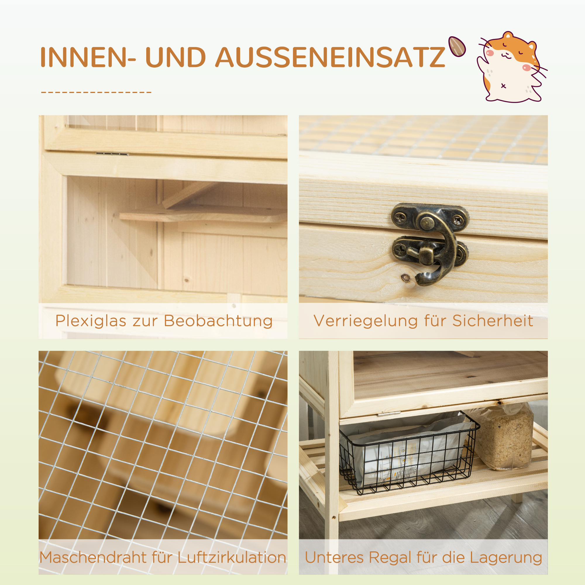 Hamsterkäfig Aus Holz 5 Etagen Nagarium Nagerkäfig Kleintierkäfig Mit Gitterdach Rampen, Holzkäfig Mäusekäfig Groß Käfig Für Hamster Zwerghamster 60 X 40 X 120 Cm Naturholz detail photo 2