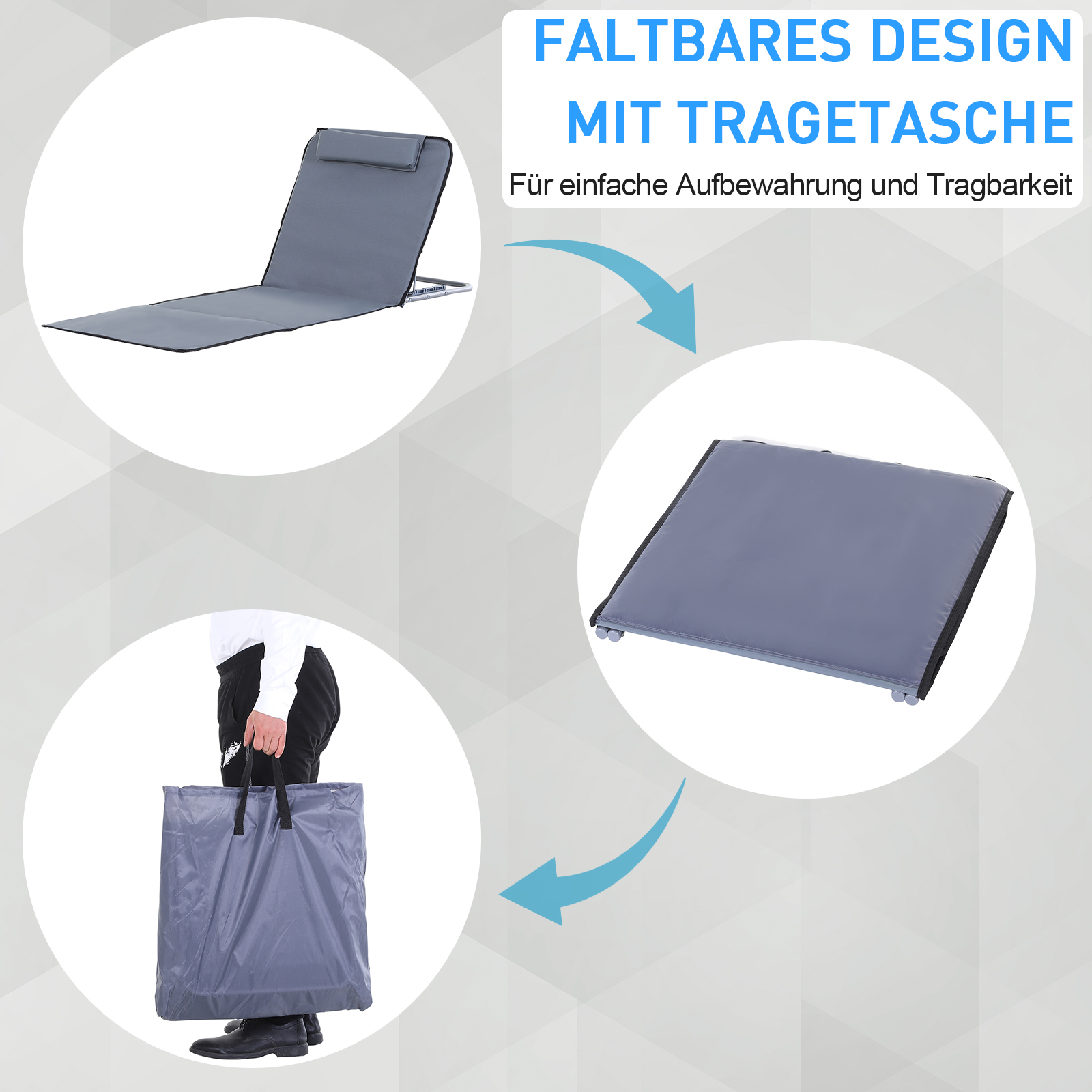 Sonnenliege Klappbar Gartenliege Mit Kopfkissen Liegestuhl Mit 5-Fach Verstellbare Rückenlehne Strandliege Mit Tragetasche Gartenstuhl Für Garten Urlaub Outdoor Strand Pool, Grau 116fbb37 8bfc 437e Be64 F02ce4880f67