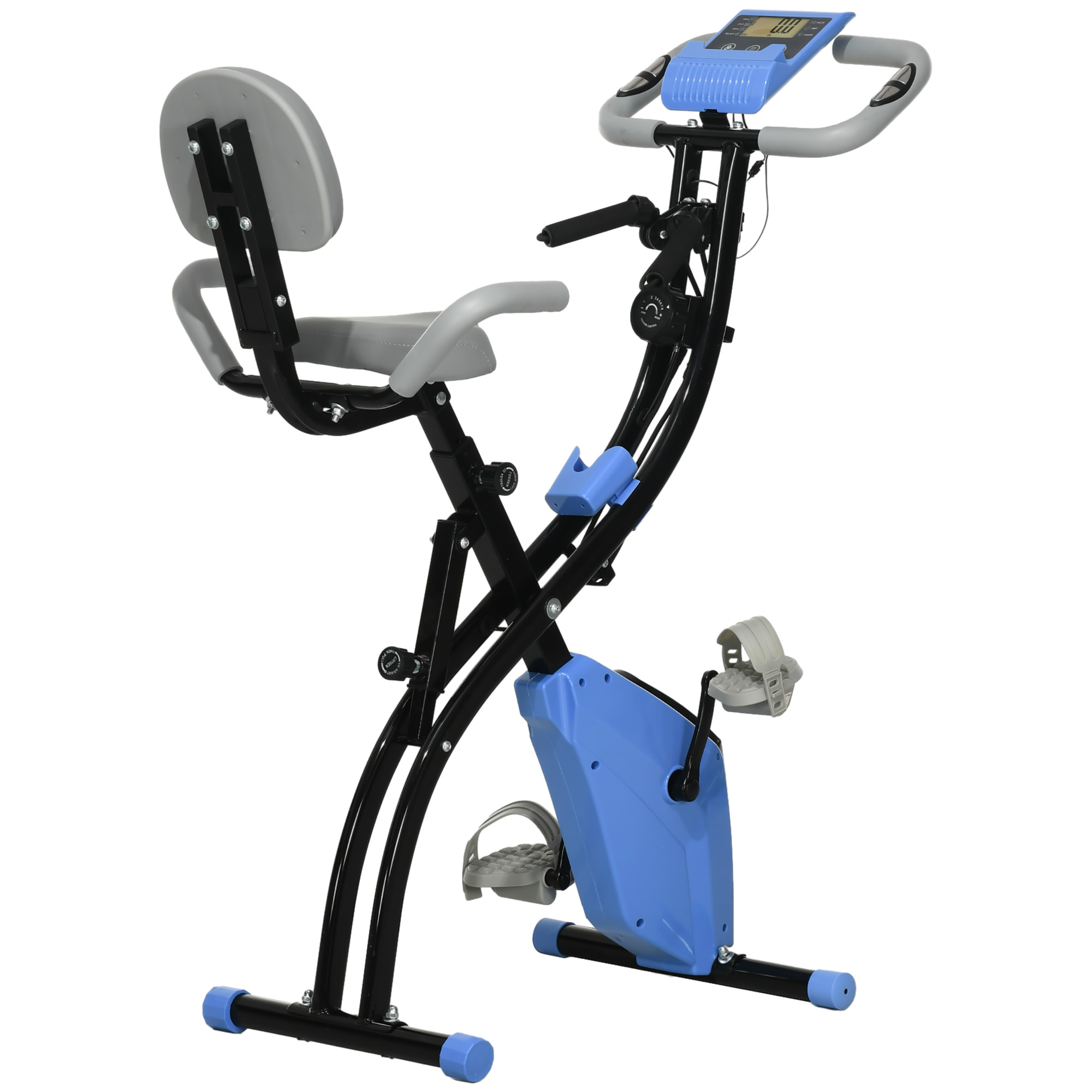 Heimtrainer 2-in-1 Fahrradtrainer Mit LCD-Display Pulsmesser Verstellbar Sitz Räder, Klappbarer Hometrainer Trimmrad Mit 8 Stufig Magnetwiderstand, Spannseil, Stahl