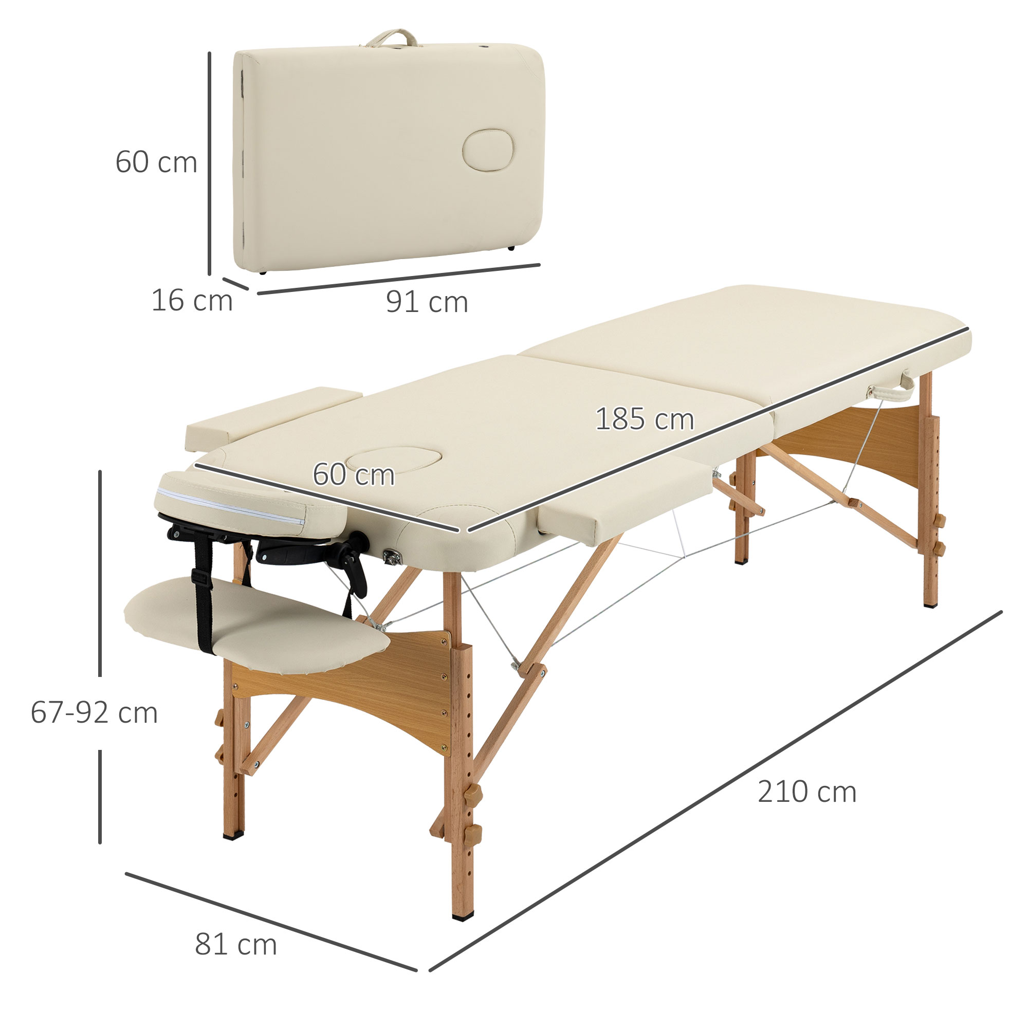 Massagetisch, Klappbare Massageliege, Höhenverstellbare Massagebank Für Spa, Salon, Kunstleder, Holz, Cremeweiß