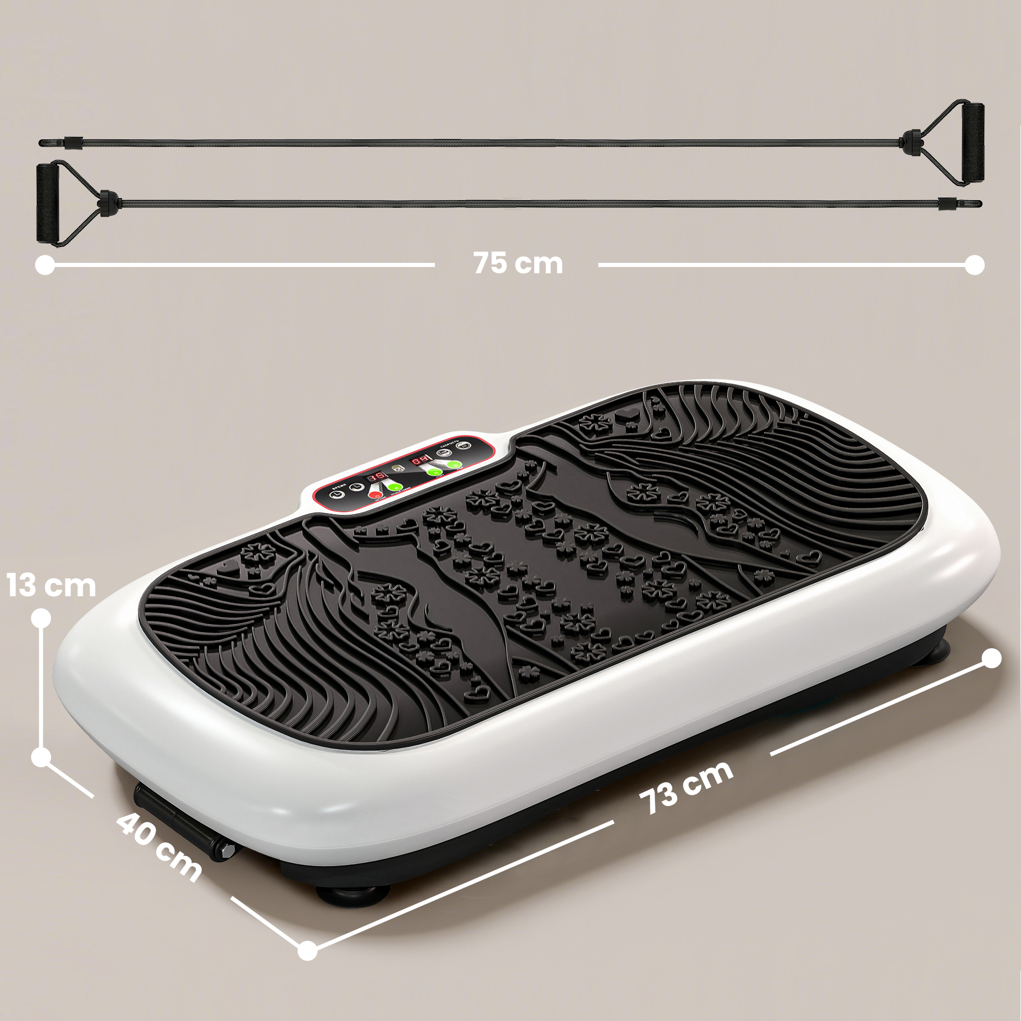 Vibrationsplatte Mit 99 Stufen, 2 Fitnessbändern 73 X 40 X 13cm Weiß+Schwarz