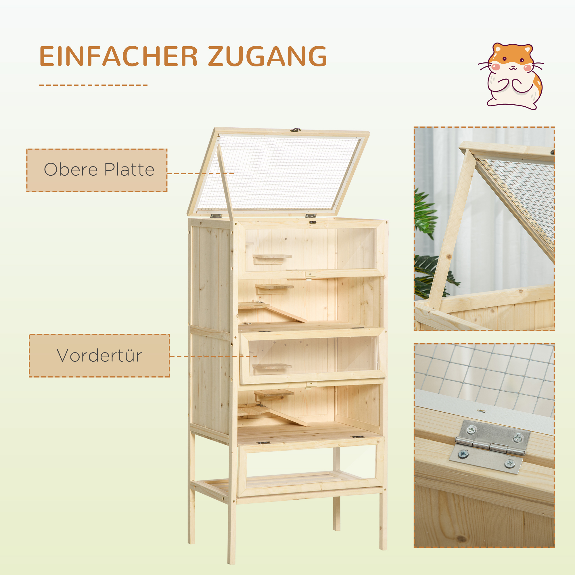 Hamsterkäfig Aus Holz 5 Etagen Nagarium Nagerkäfig Kleintierkäfig Mit Gitterdach Rampen, Holzkäfig Mäusekäfig Groß Käfig Für Hamster Zwerghamster 60 X 40 X 120 Cm Naturholz detail photo 1