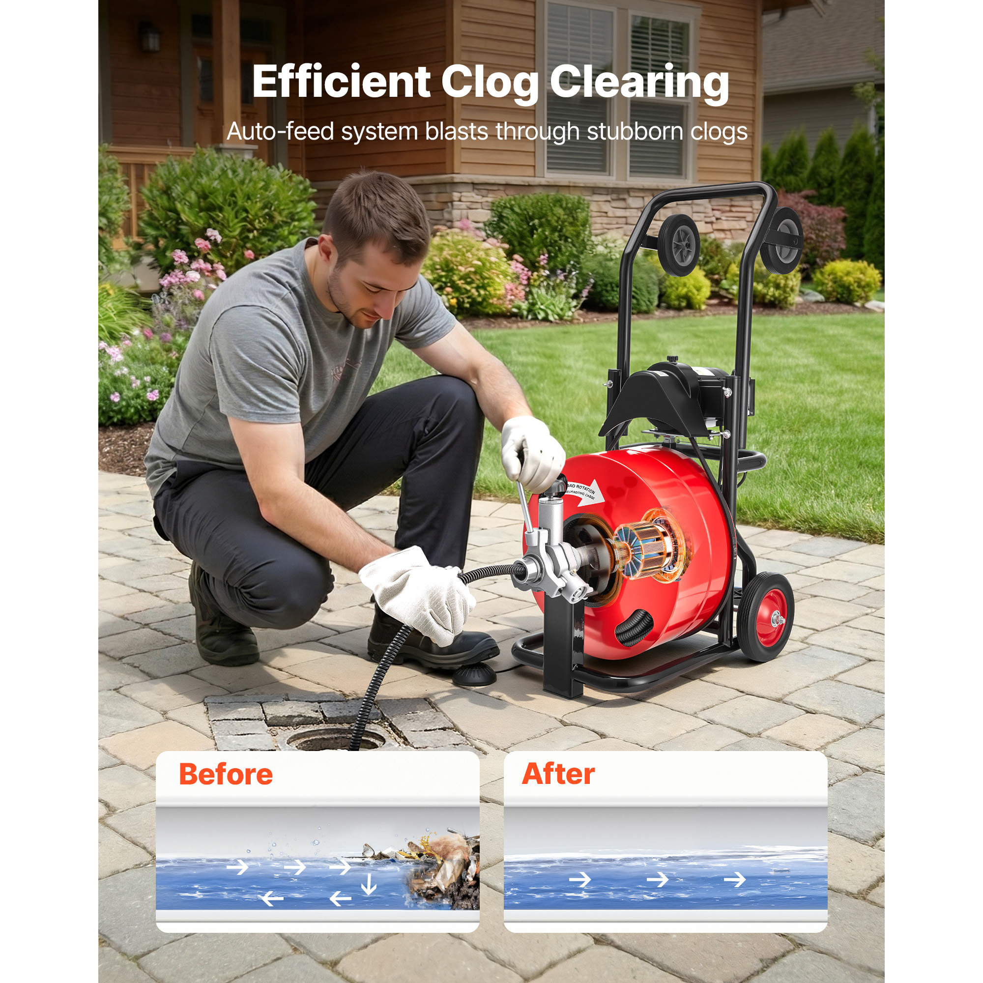 Drain Cleaner Machine 1 0 0 FT X 3 4 Inch, Auto Feed Sewer S Nake Auger, Portable Drain Cleaning Machine With… - 2