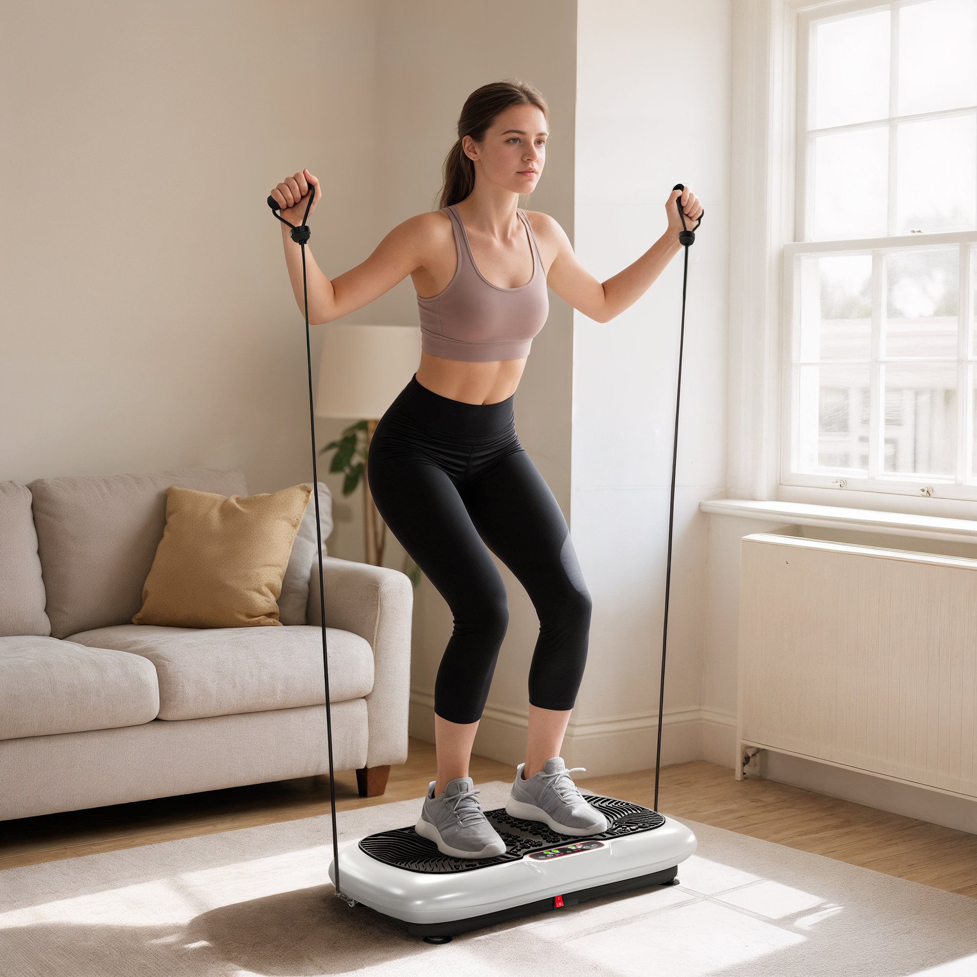 Vibrationsplatte Mit 99 Stufen, 2 Fitnessbändern 73 X 40 X 13cm Weiß+Schwarz