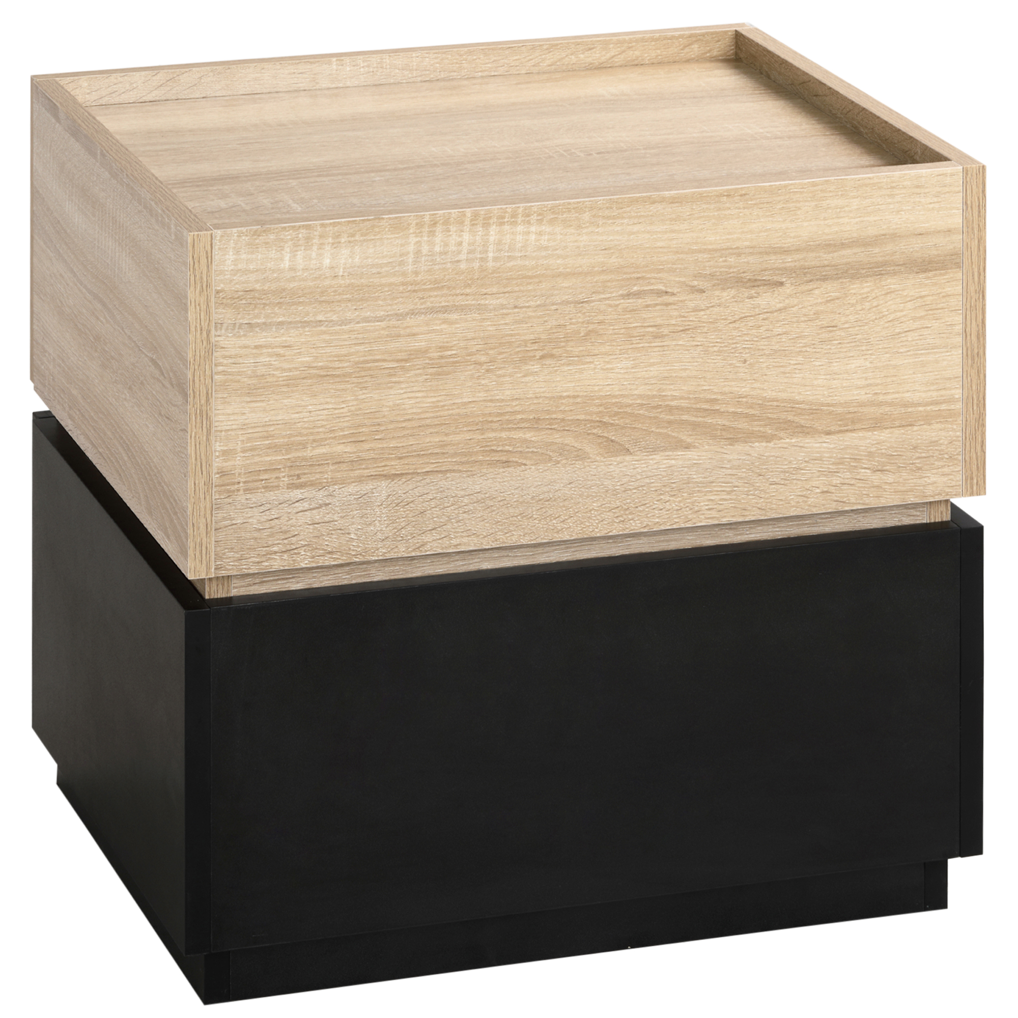 Nachttisch Mit Schublade Nachtschrank Stapelbar Schubladenschrank Schlafzimmer Nachtkommode Spanplatte Schwarz+Natur 50 X 40 X 47,5 Cm