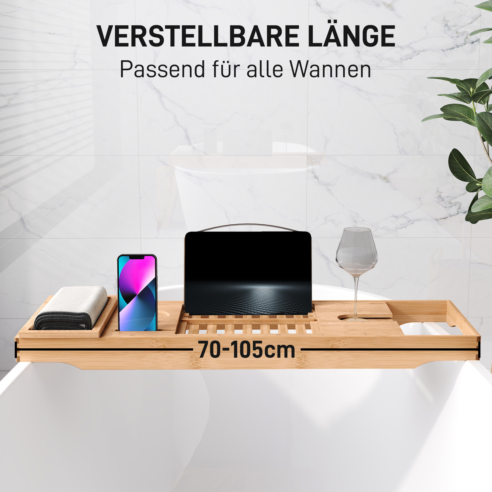 Badewannenablage Bambus Verstellbares Badewannenbrett Badewannentablett Für Buch, IPad, Telefon, SPA