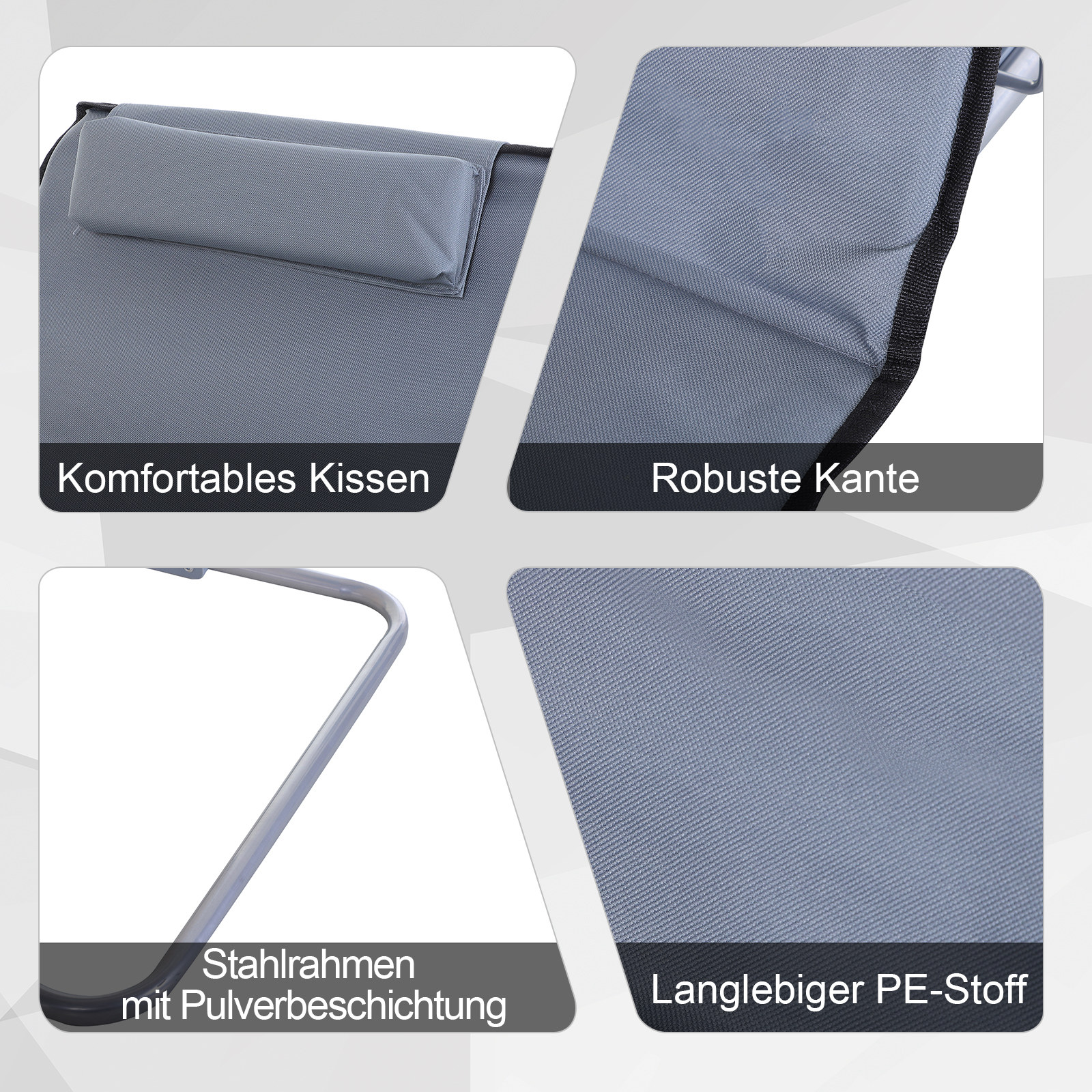Sonnenliege Klappbar Gartenliege Mit Kopfkissen Liegestuhl Mit 5-Fach Verstellbare Rückenlehne Strandliege Mit Tragetasche Gartenstuhl Für Garten Urlaub Outdoor Strand Pool, Grau 4a417ad8 9dc0 41bb 9825 650ca89b522f