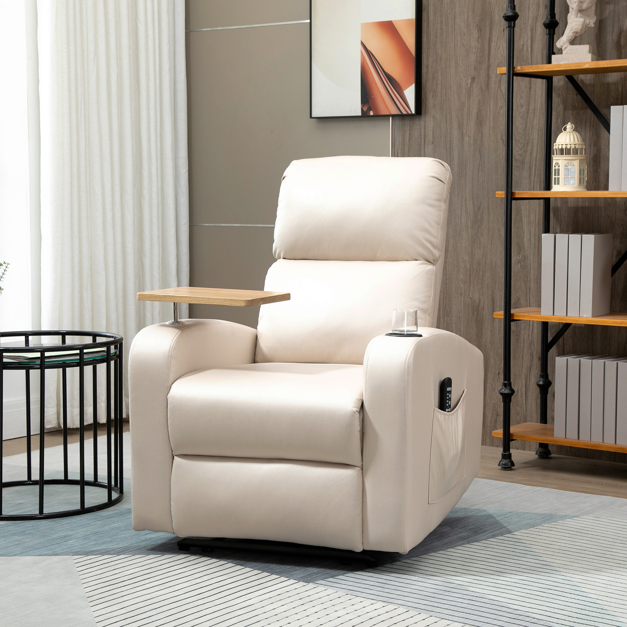 Massagesessel Relaxsessel Liegesessel, 1 Klapptisch, 1 Fußstütze; 77 Cm X 93 Cm X 105 Cm, Beige