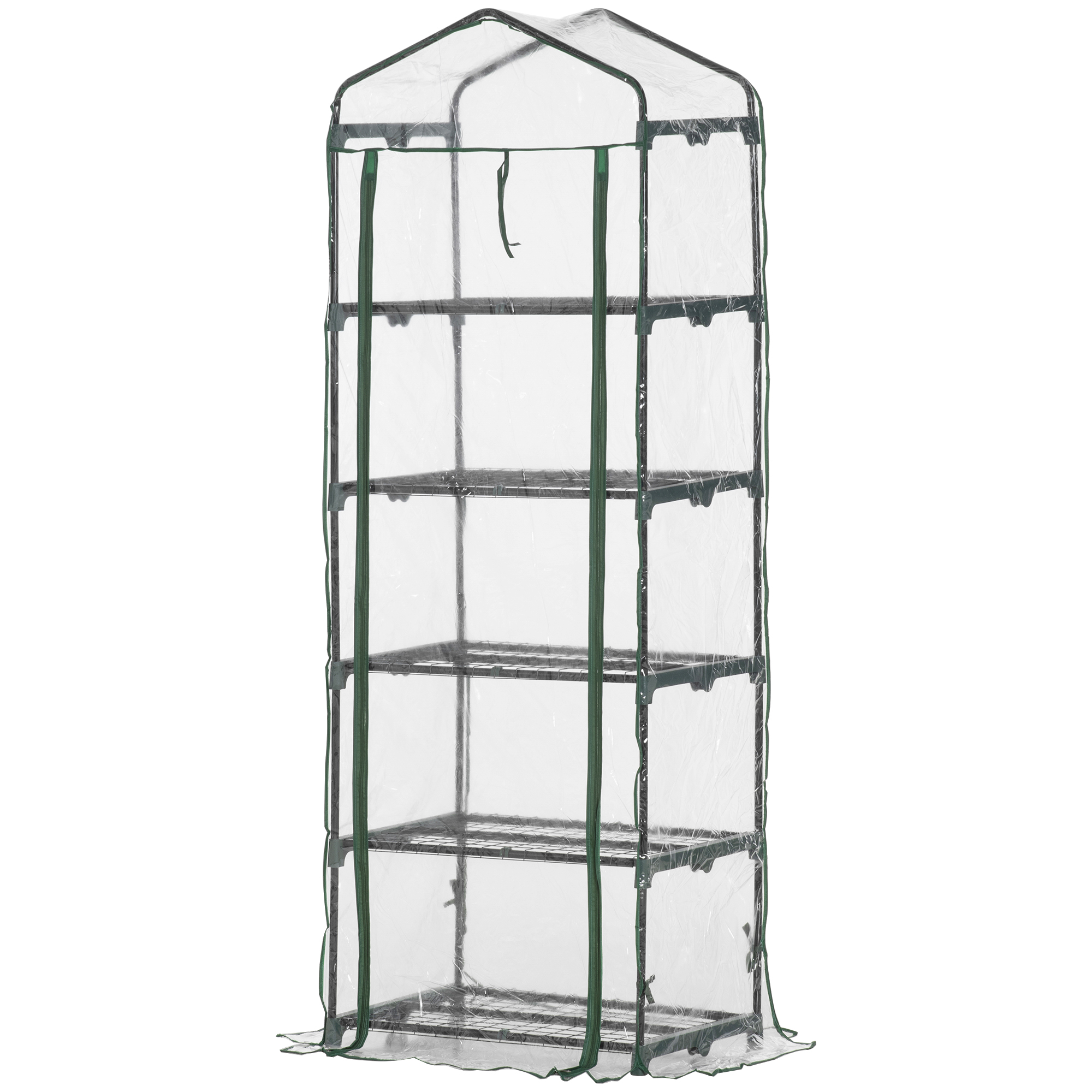 Foliengewächshaus Mini-Gewächshaus Mit 5 Regale Für Blumen Oder Gemüse Aufzucht Treibhaus Transparent+Grün Stahl Kunststoff 69 X 49 X 193 Cm