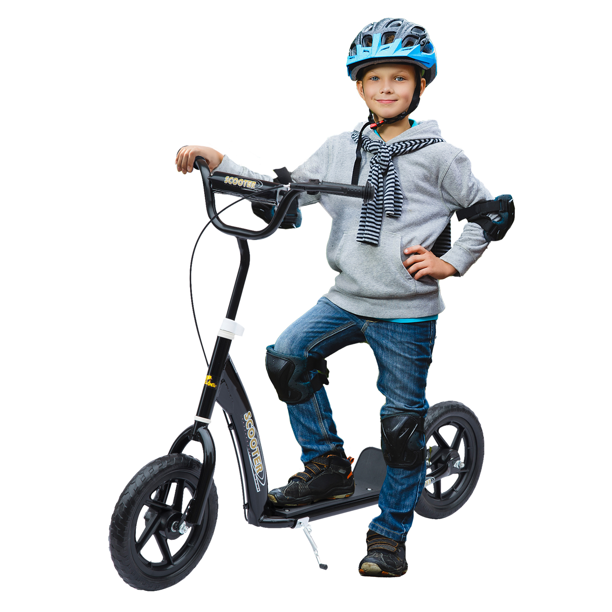 Kinderroller Mit Hinterbremse Kickscooter 12 Zoll Tretroller Roller Scooter Cityroller Für Kinder Kickboard Höhenverstellbar Stahl EVA Schwarz 120 X 52 X 80-88 Cm