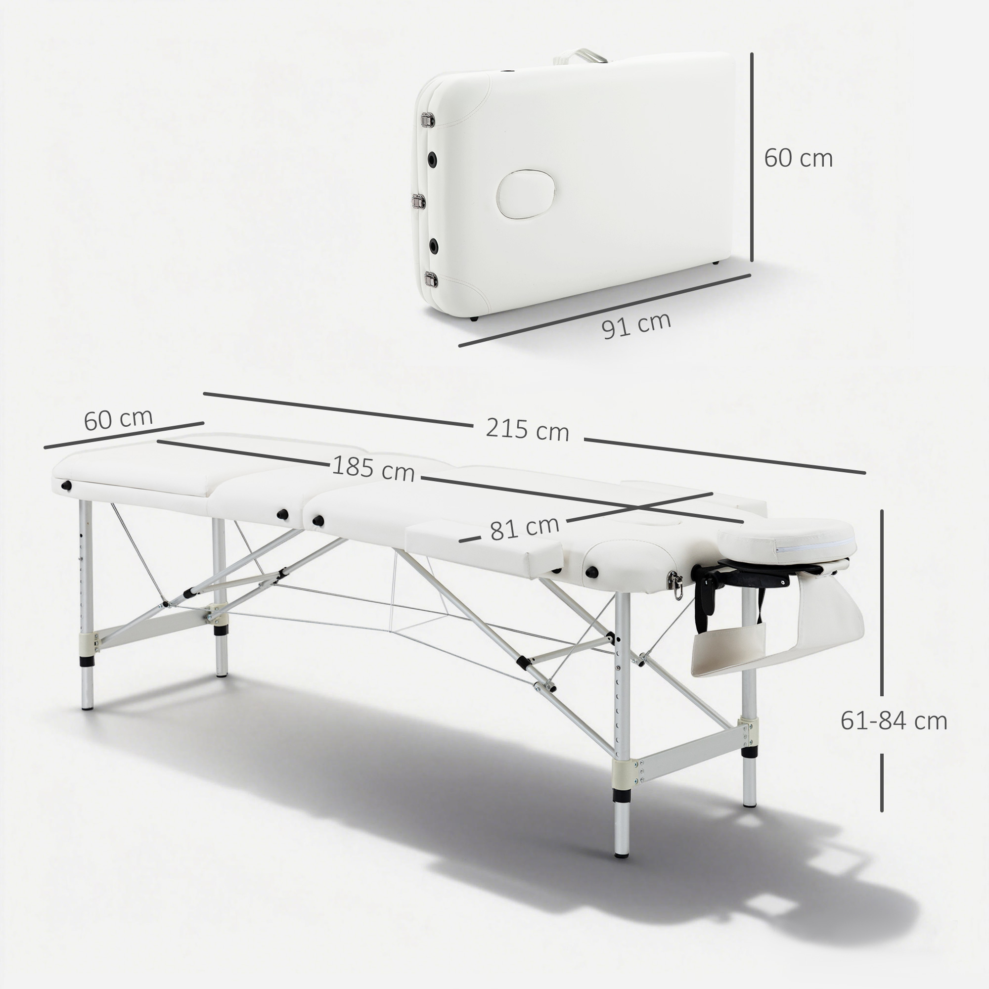 Mobile Massageliege 3 Zonen Klappbar Massagetisch Mit Kopfstütze Armlehne Tragetasche Höhenverstellbare Aluminium Massagebett Tragbar Inkl. Zubehör Massagebank Bis 225 Kg Belast Weiß