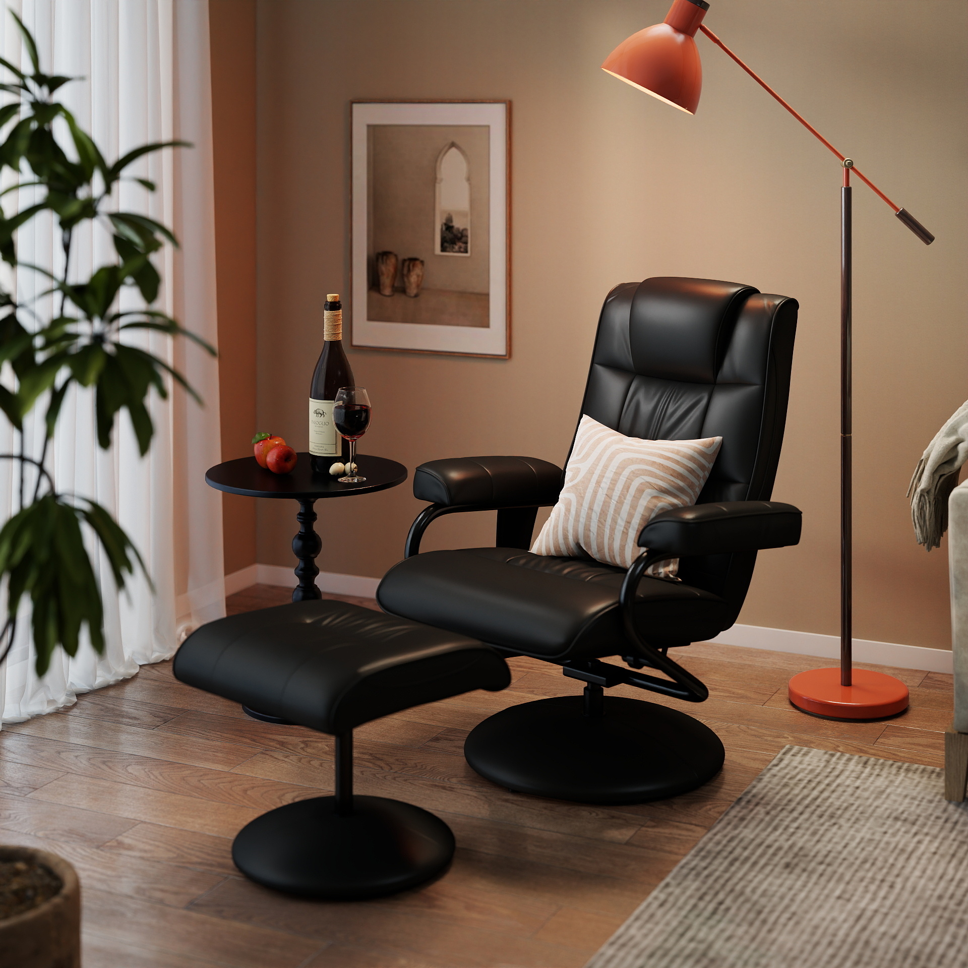 Massagesessel Mit Hocker, Drehbares Relaxsessel Mit Massagefunktion, Elektrisches Fernsehsessel Mit Liegefunktion, Fernbedienung Für Wohnzimmer, Kunstleder, Schwarz