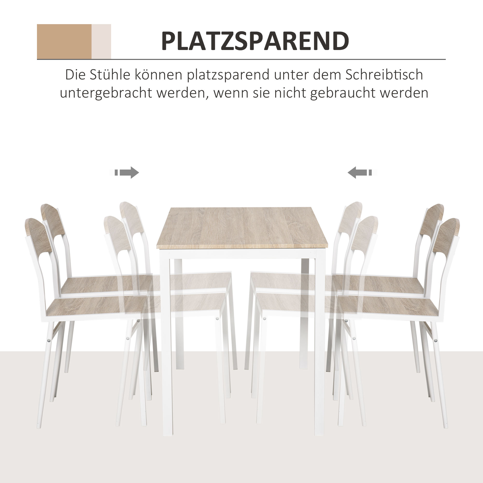 5-teilige Essgruppe Esstisch Mit 4 Stühlen Platzsparend Küchentisch-Set Sitzgruppe Für Esszimmer, Küche, Grau+Weiß