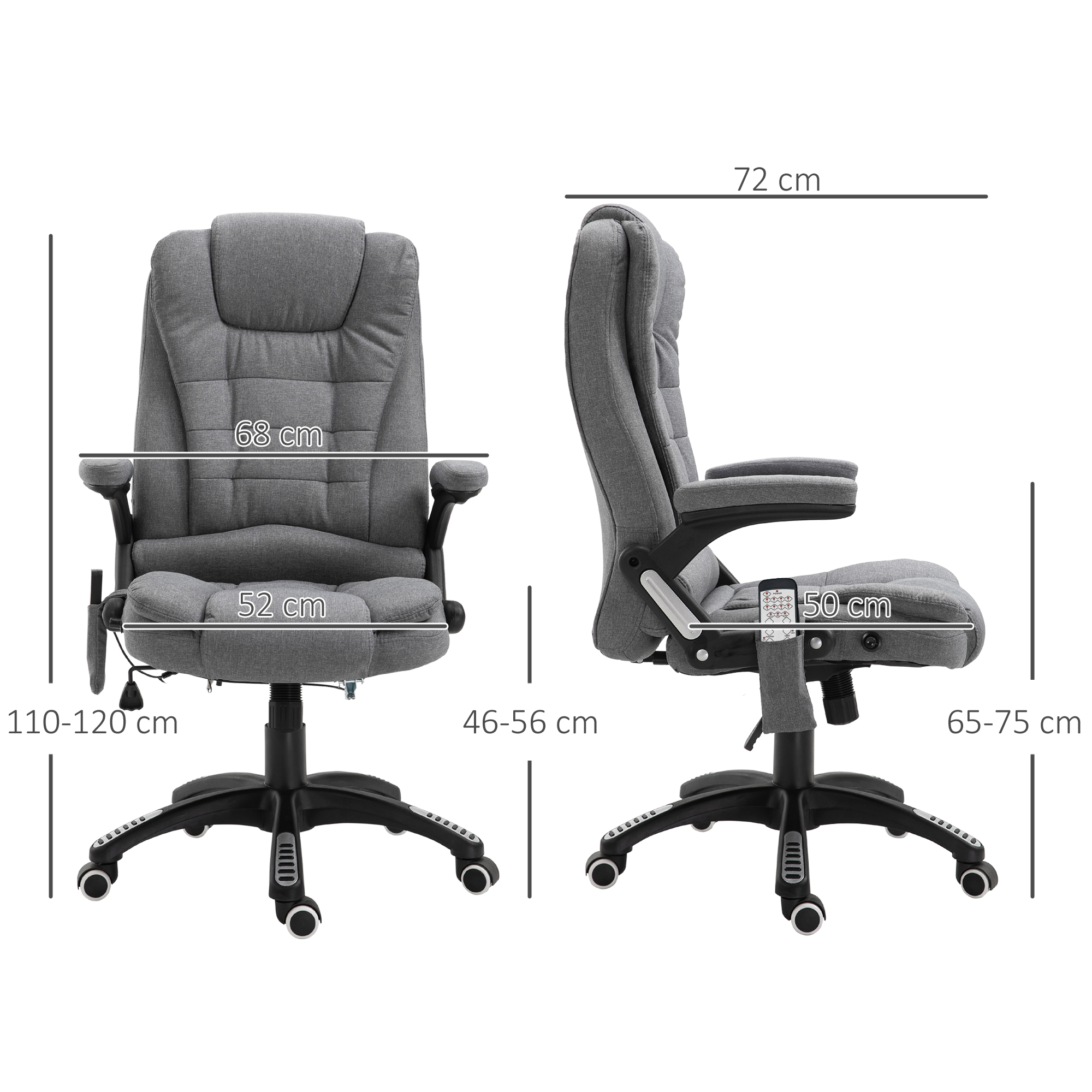 Bürostuhl  Massagesessel Mit Wärmefunktion, Ergonomischer Chefsessel, Höhenverstellbarer Drehstuhl, Gamingstuhl Mit Massage, Dunkelgrau, 68 X 72 X 110–120 Cm