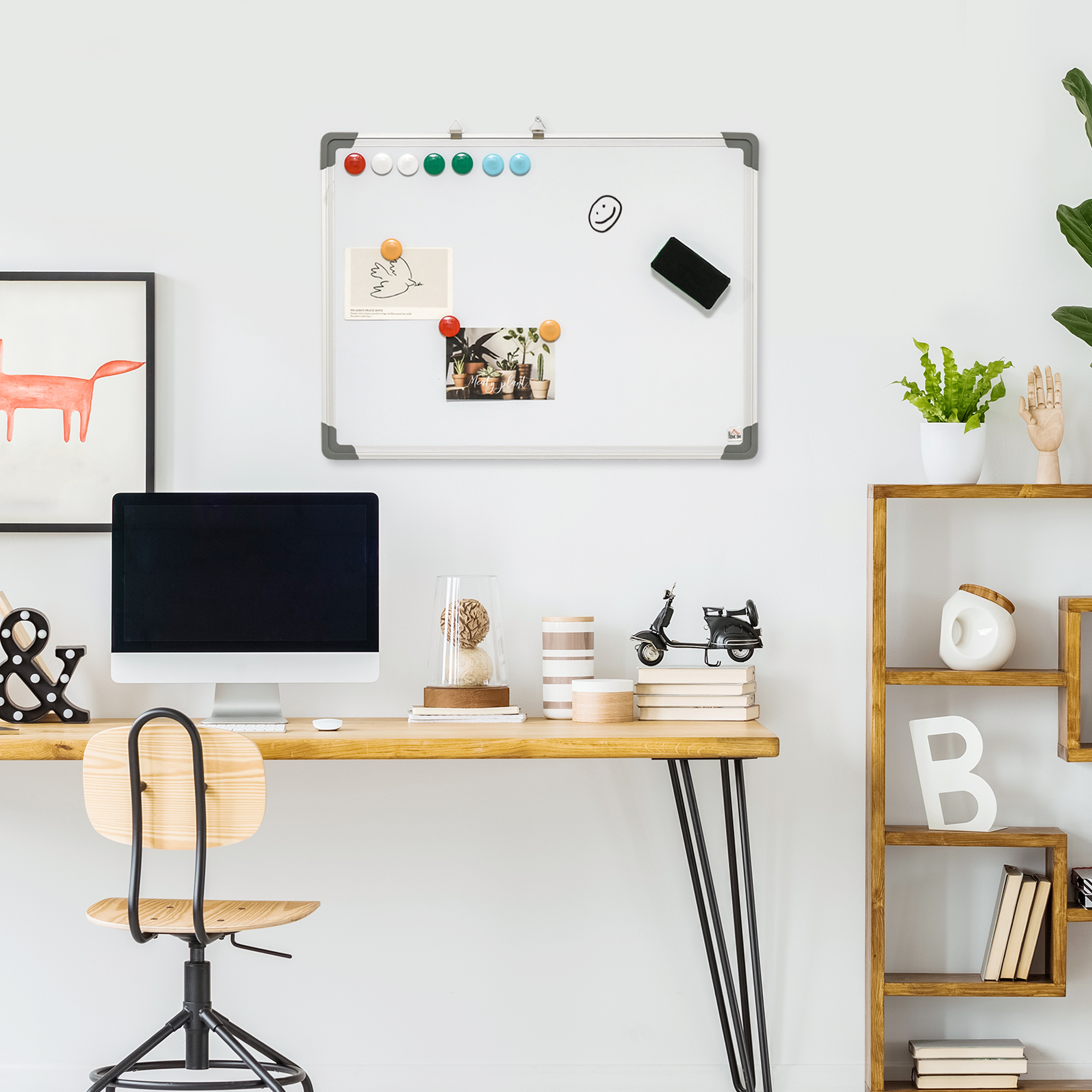 Whiteboard Magnettafel, Leicht Abwischbar, Mit 4 Markern, 10 Magneten, 1 Radierer, 60 X 1,8 X 45cm 2