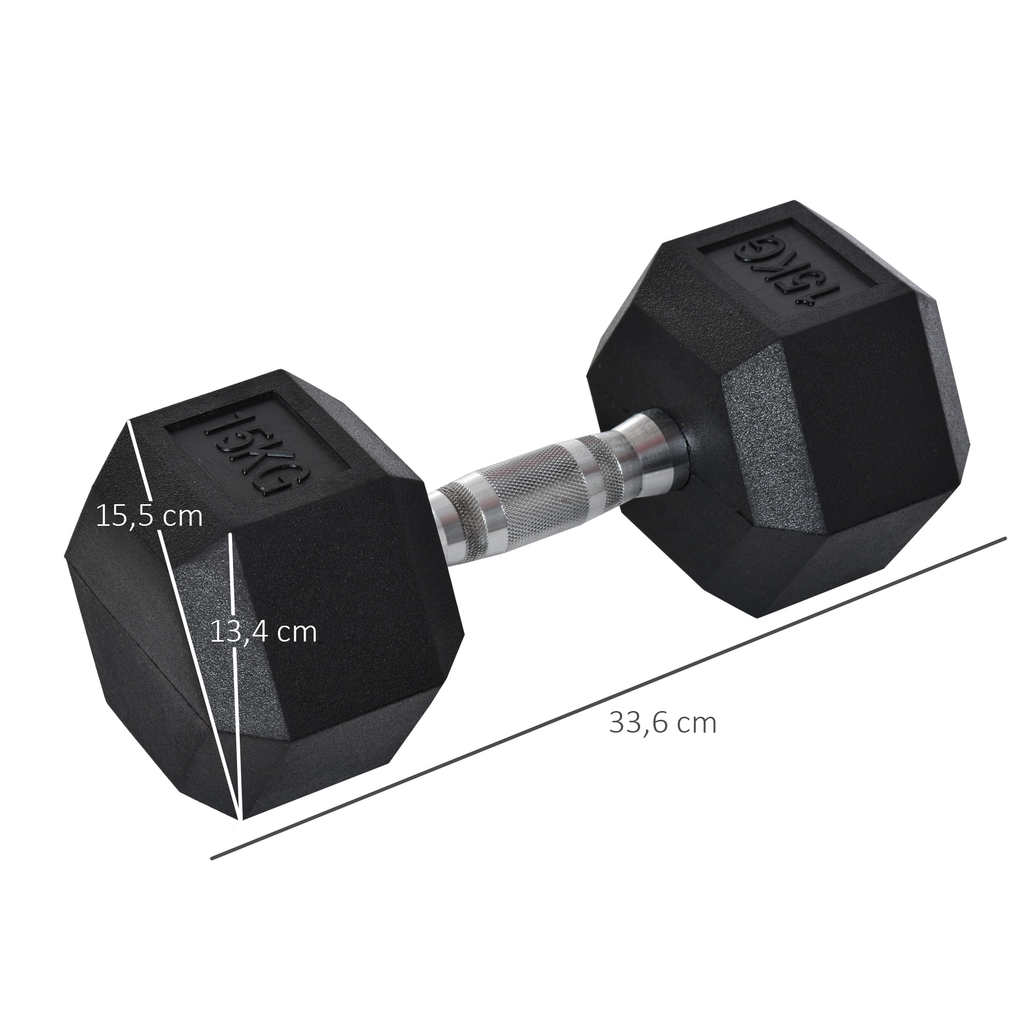 Hanteln mit gerändeltem griff, kurzhantel aus gusseisen, 1 x 15kg – Image 4