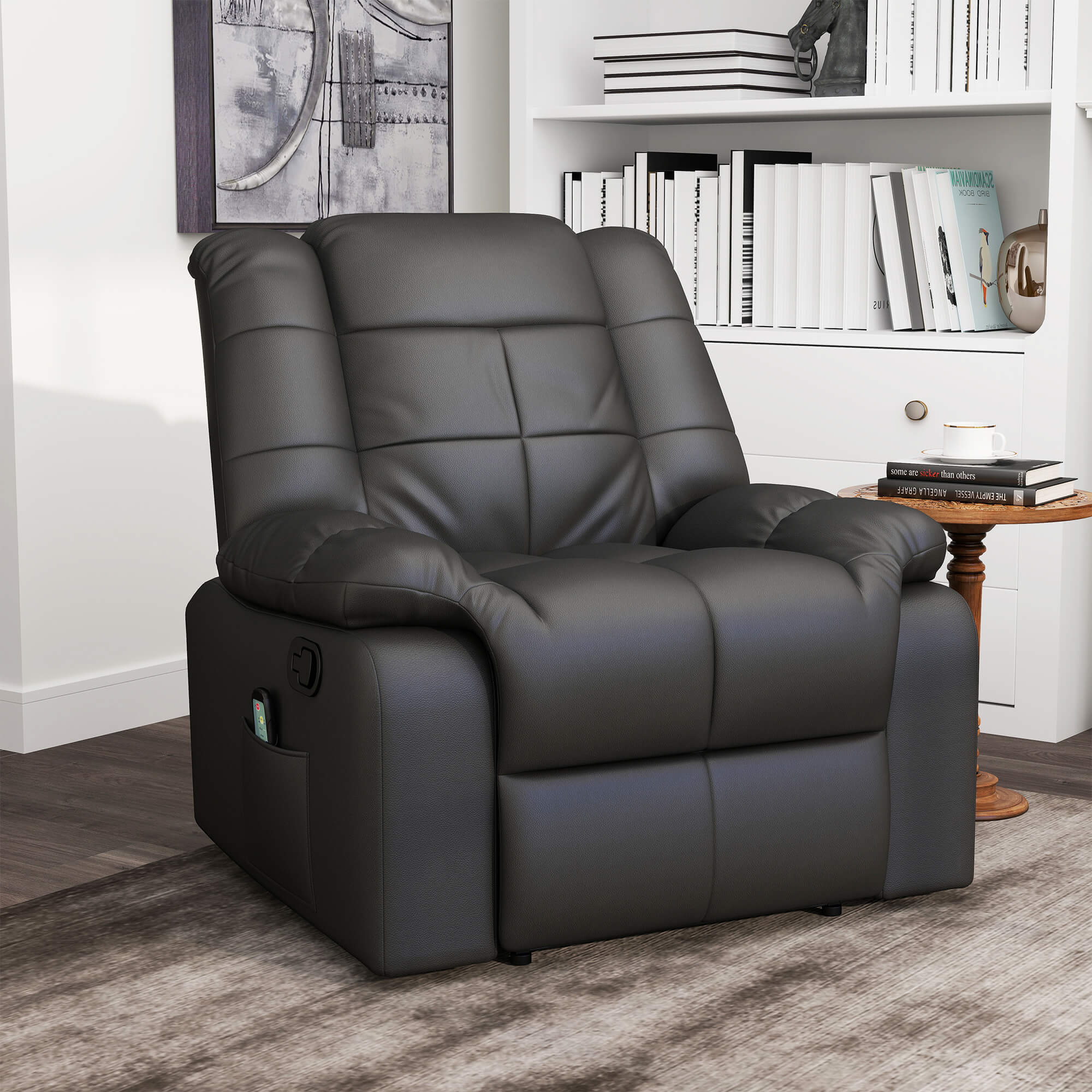 Massagesessel, Relaxsessel, 8 Vibrationspunkte, Liegefunktion, Kunstleder, Schwarz, 94x99x99cm