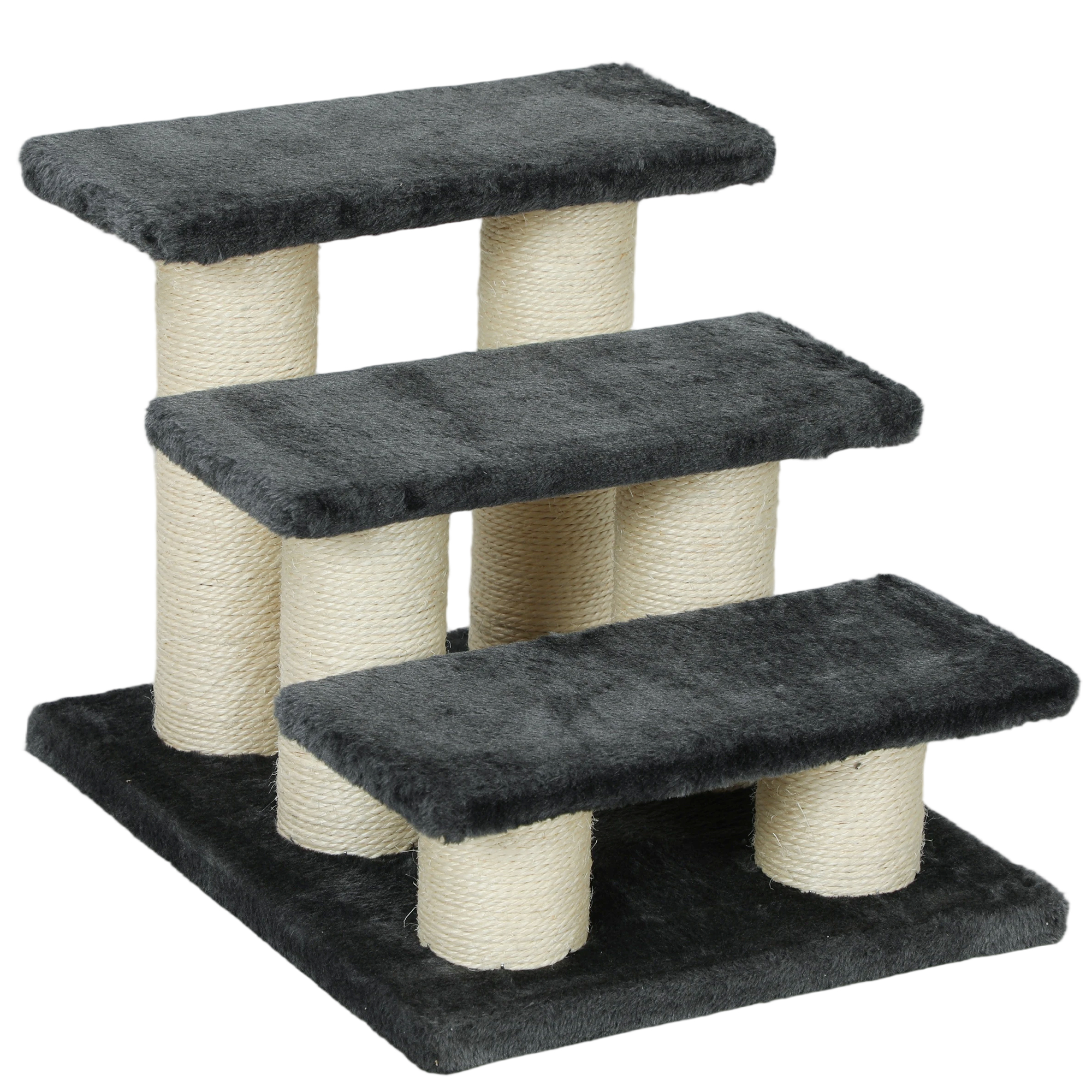 Hundetreppe 3 Stufen 34 Cm Hoch Haustiertreppe Für Hunde Katze Katzentreppe Mit Kratzstamm Hunderampe Einstiegshilfe Für Bett, Sofa, Couch Dunkelgrau