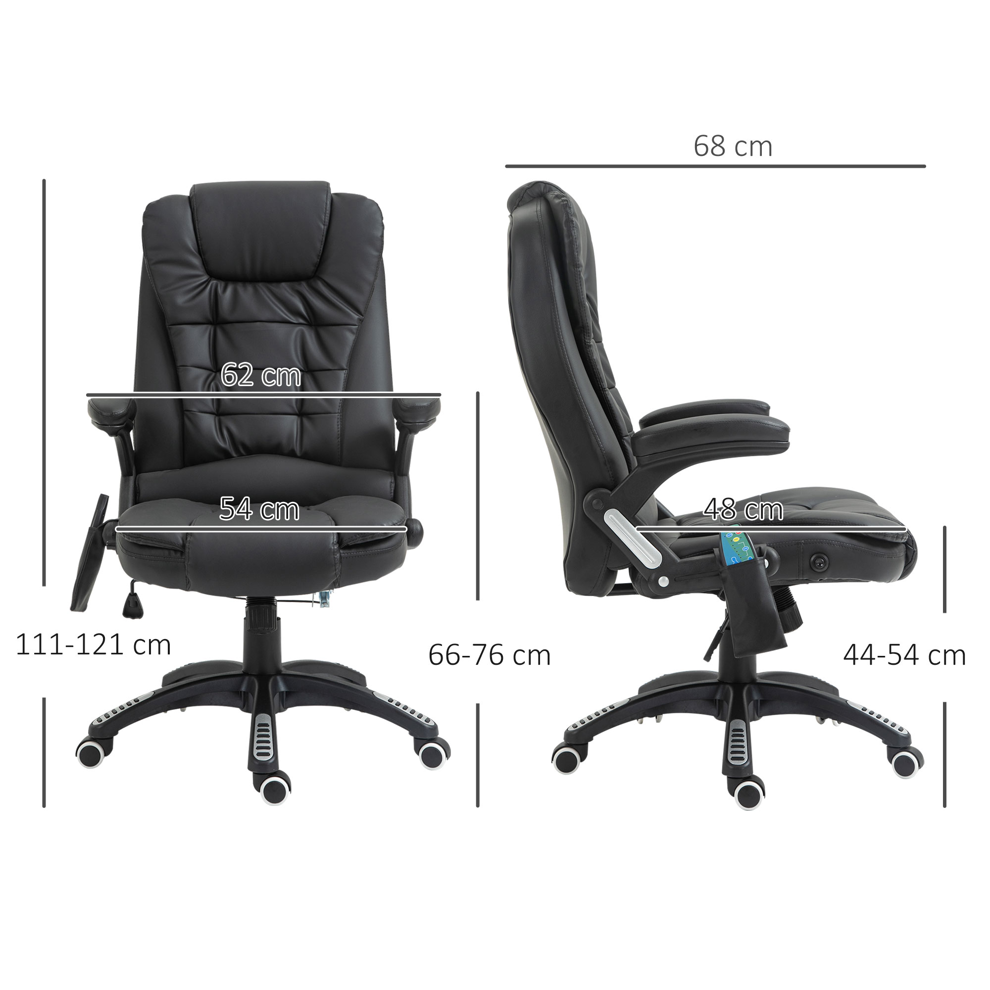 Massagesessel Bürostuhl, Chefsessel Mit 6-Punkt-Vibrationsmassage Und Wärmefunktion, Drehbar Gaming-Stuhl, Kunstleder, 70 X 70 X 111–121 Cm, Schwarz