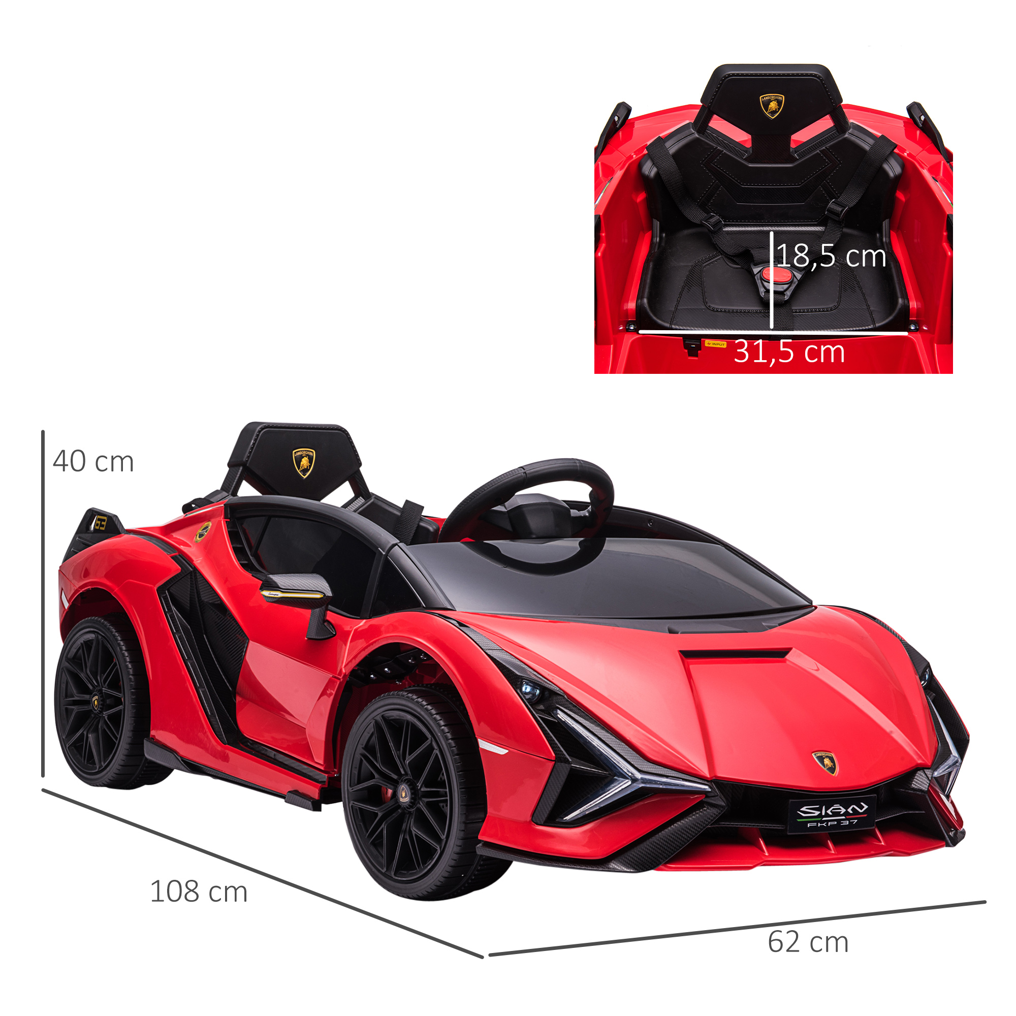 Kinderfahrzeug 12V 2 Fahrmodi Lamborghini SIAN SUV-Auto-Spielzeug Elektroauto Mit Fernbedienung Musik(MP3/USB) Licht 37-60 Monate Metall Rot 108 X 62 X 40 Cm 3