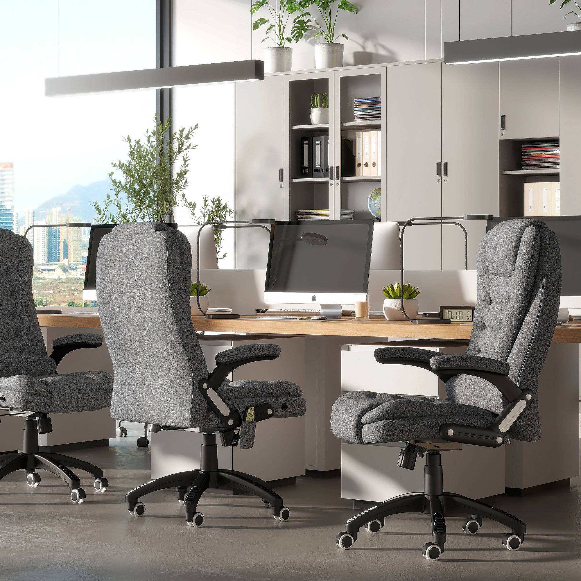 Bürostuhl  Massagesessel Mit Wärmefunktion, Ergonomischer Chefsessel, Höhenverstellbarer Drehstuhl, Gamingstuhl Mit Massage, Dunkelgrau, 68 X 72 X 110–120 Cm