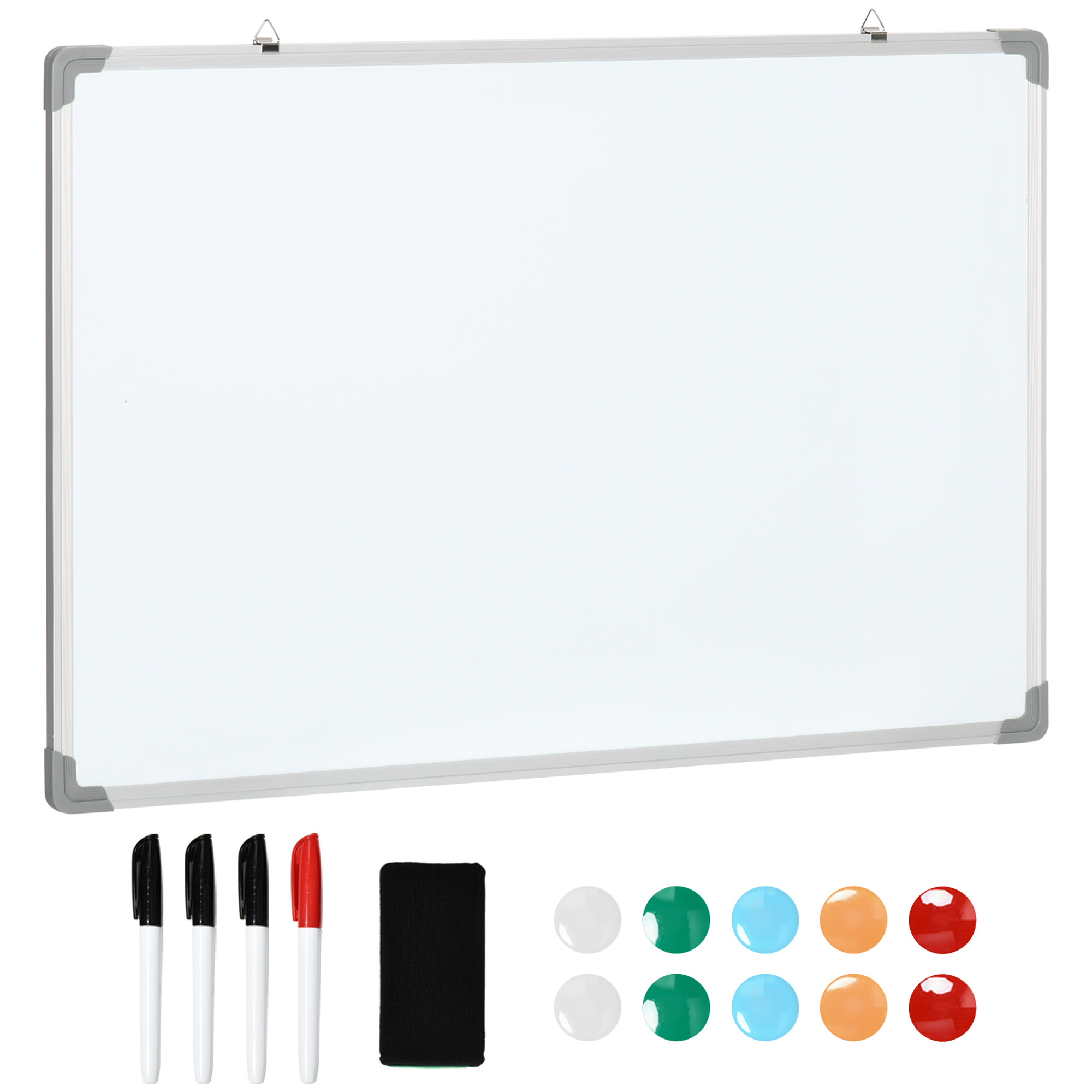 Whiteboard, Magnettafel, Notiztafel, Inklusive Zubehör, 4 Stifte, 1 Schwamm, 10 Magnete, Weiß + Silber 3
