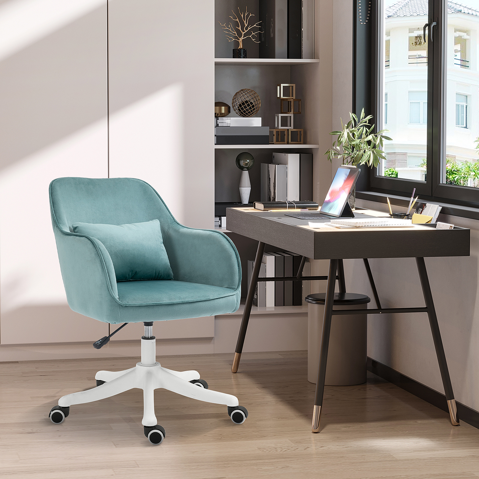 Massage-Bürostuhl In Samtoptik Mit Vibrationsfunktion 55 Cm X 65 Cm X 86  Cm Grün