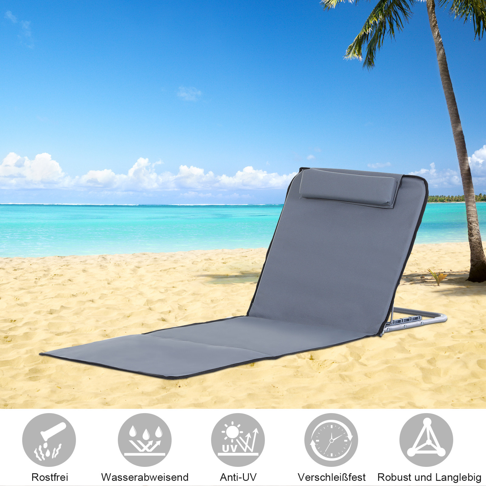 Sonnenliege Klappbar Gartenliege Mit Kopfkissen Liegestuhl Mit 5-Fach Verstellbare Rückenlehne Strandliege Mit Tragetasche Gartenstuhl Für Garten Urlaub Outdoor Strand Pool, Grau C273bfaa C943 44a3 Bd88 F7bd0abd818c