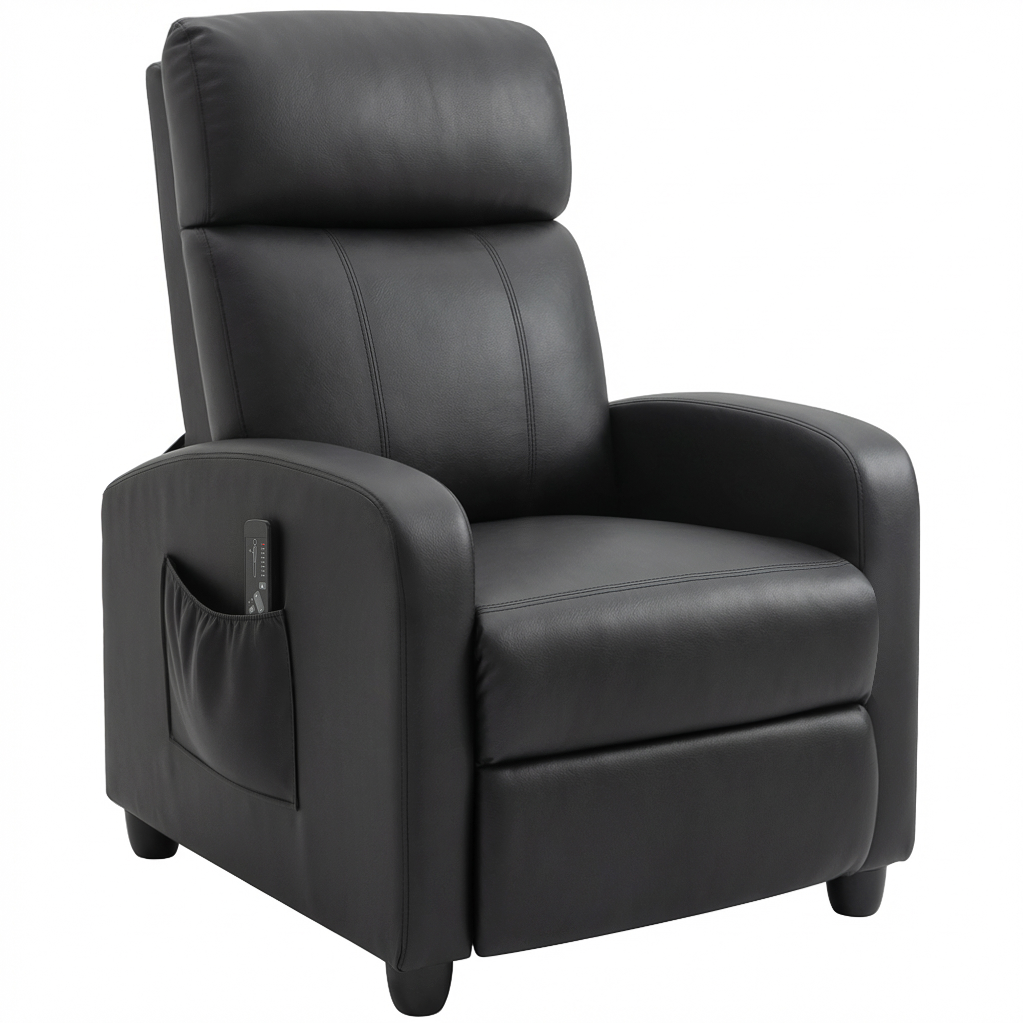 Relaxsessel Fernsehsessel Mit Vibrationsmassage, Massagesessel Mit Liegefunktion, 2 Massagepunkte, TV Sessel Mit Fernbedienung, Seitentasche, Kunstleder Für Wohnzimmer, Schwarz