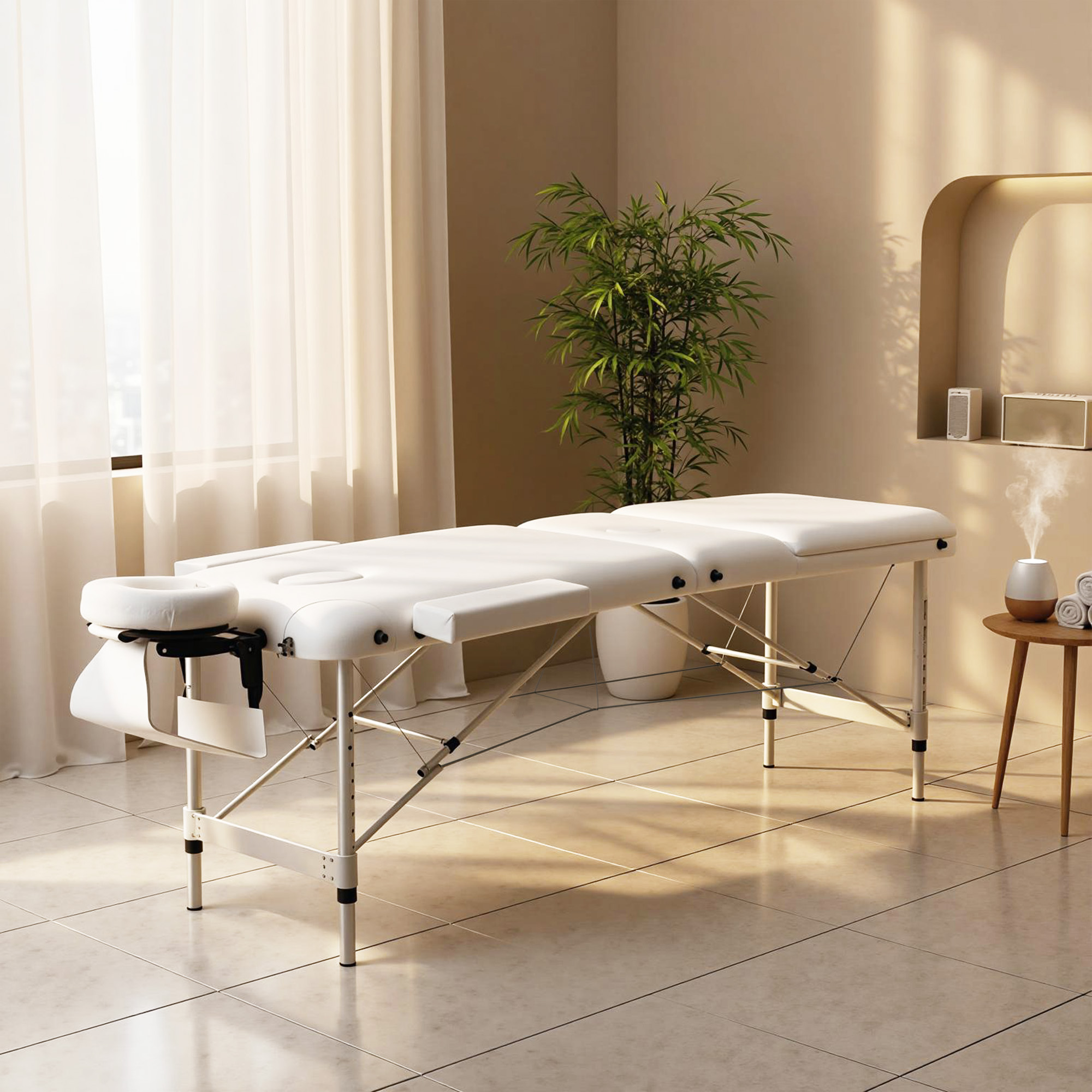 Mobile Massageliege 3 Zonen Klappbar Massagetisch Mit Kopfstütze Armlehne Tragetasche Höhenverstellbare Aluminium Massagebett Tragbar Inkl. Zubehör Massagebank Bis 225 Kg Belast Weiß