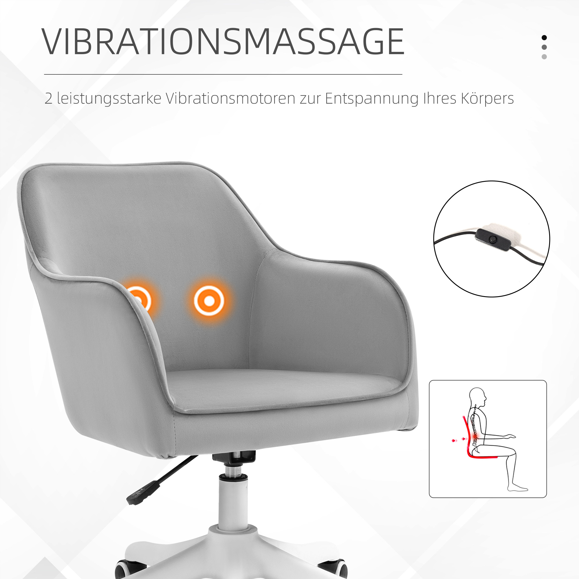 Massage Schreibtischstuhl 78-86 Cm Höhenverstellbarer Bürostuhll Drehstuhl Computerstuhl Mit USB-Schrittstelle Arbeitsstuhl Mit Vibrationsfunktion Lendenkissen Massagefunktion Grau