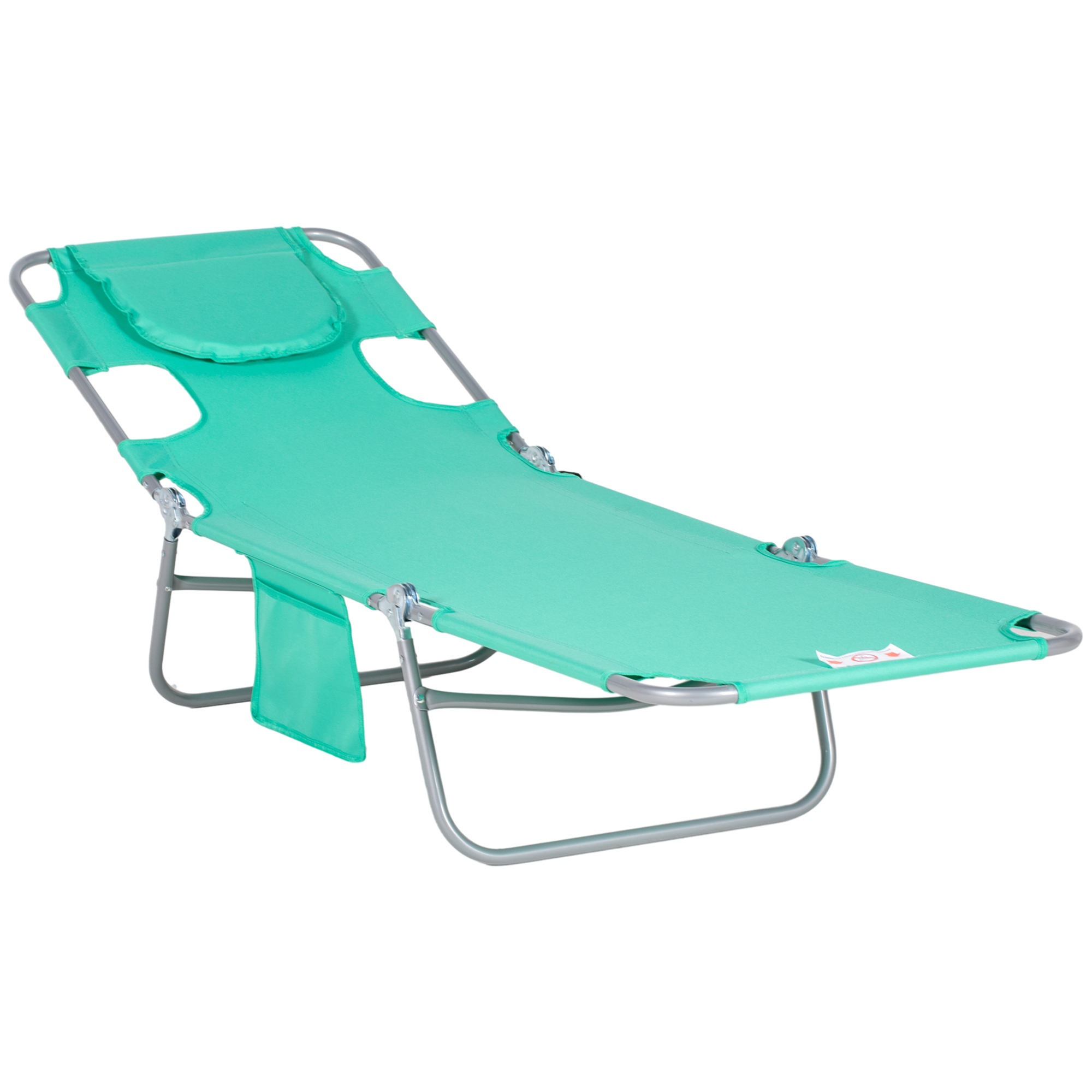 Gartenliege, Liegestuhl Mit Gepolsterter Gesichtsöffnung, Massage-Liege Für Draußen, Seitentasche, Stoff, Metall, Grün