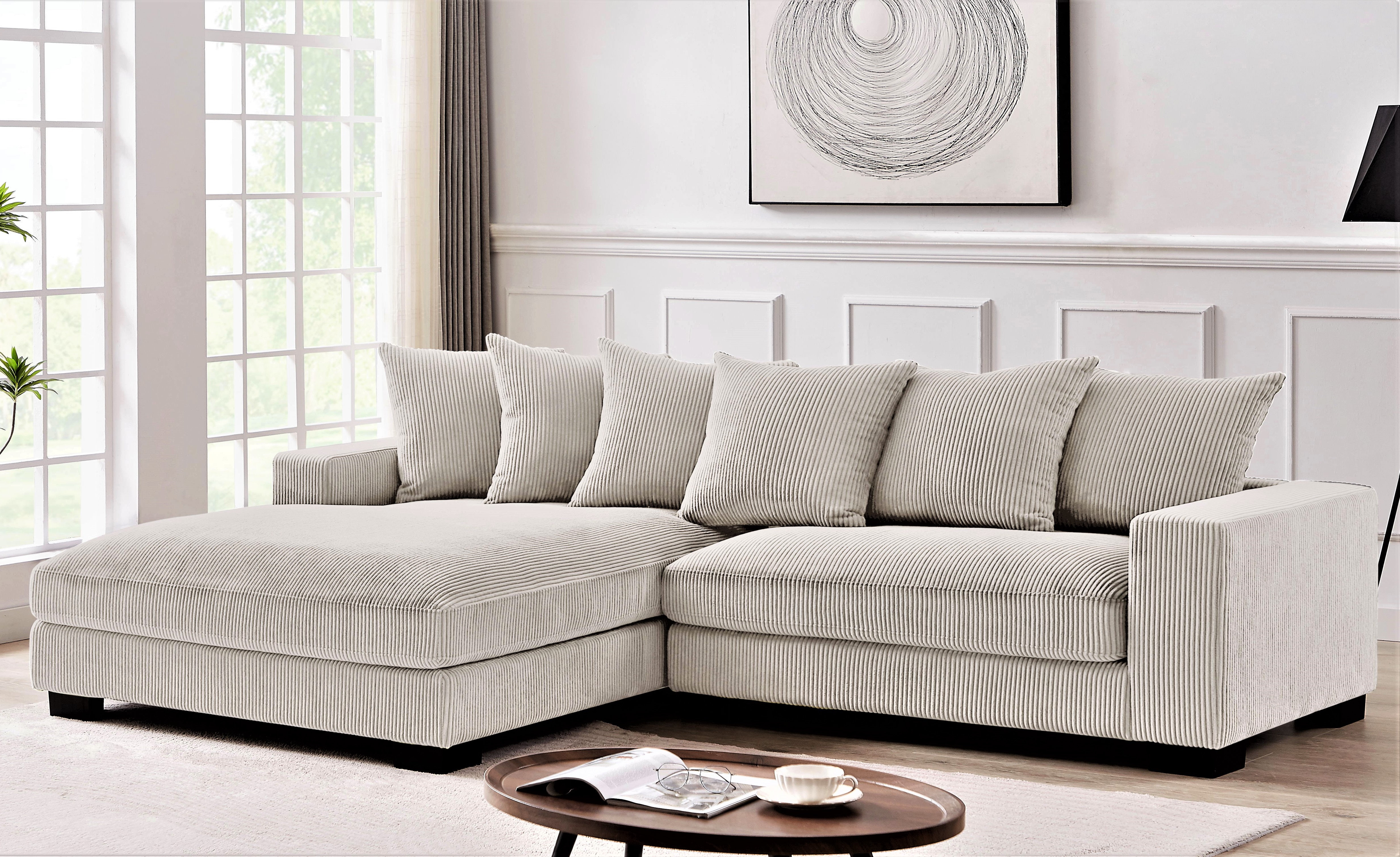 Luxe Oversized Two-Piece Left Facing Sectional Couches For Living Room, 102.4-Inch L Shaped Sofa With Chaise, Upholstered With Corduroy Fabric, Ivory