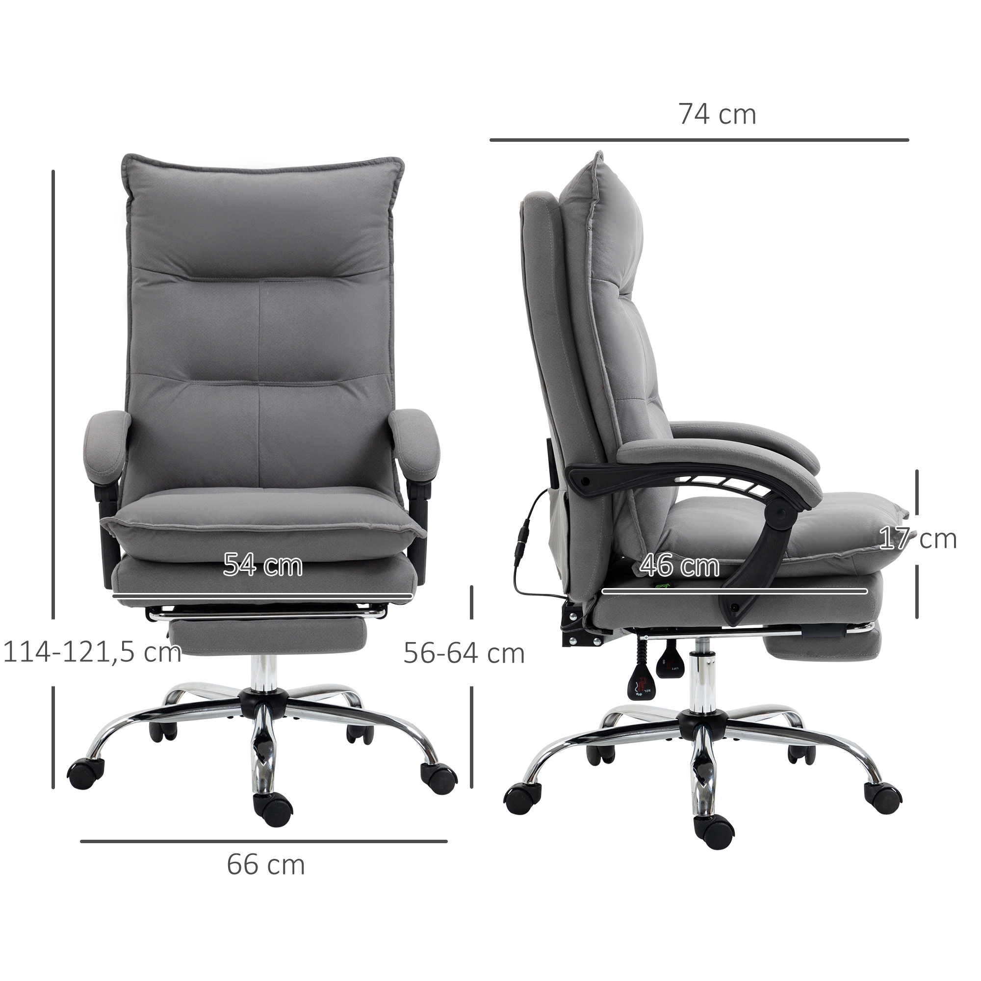 Bürostuhl Mit Massagefunktion, Heizfunktion, Fernbedienung, Ausfahrbare Fußstütze, Neigbar, Grau