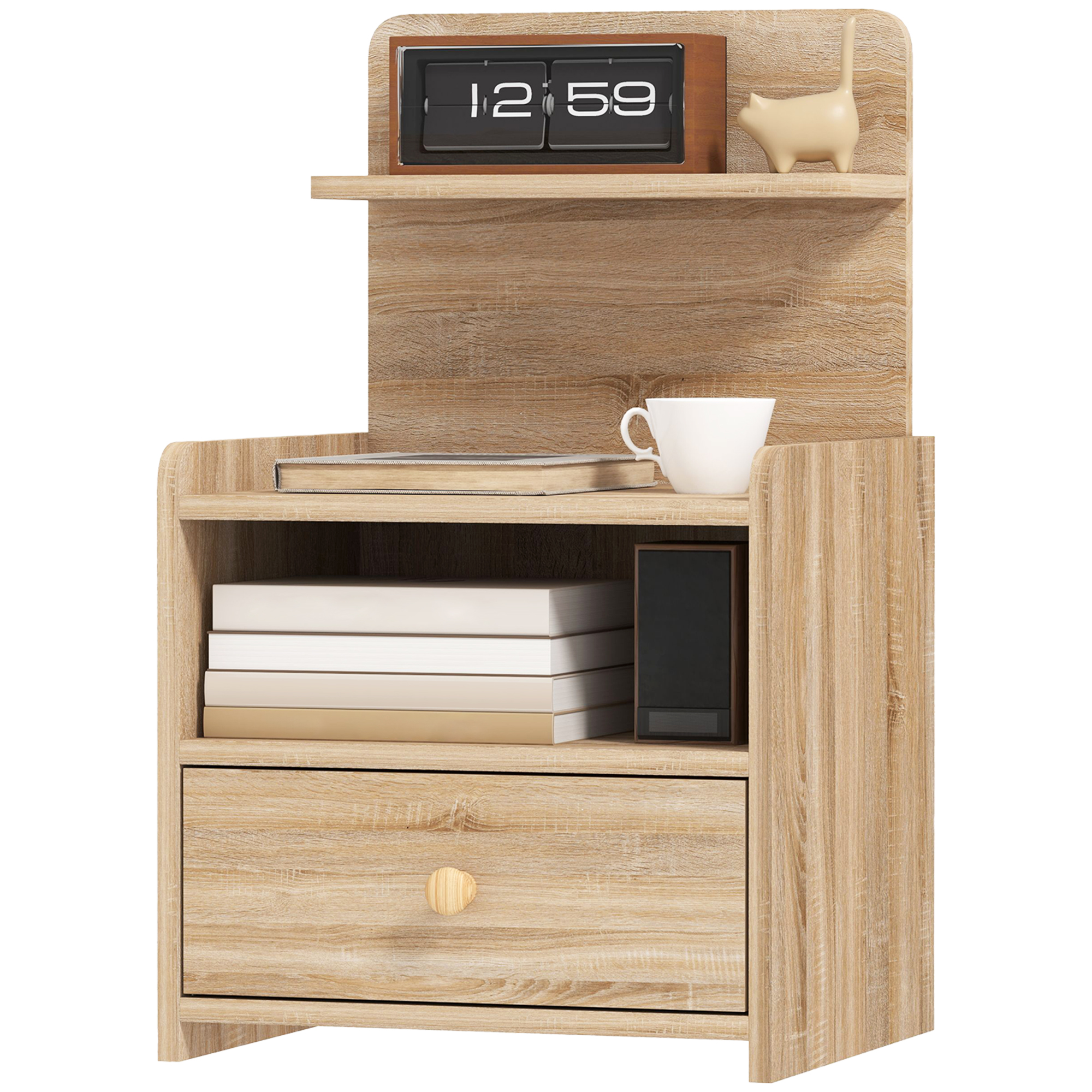 Beistelltisch, Nachttisch Mit Stauraum, Spanplatte, Kippsicher, Modern, Naturholz