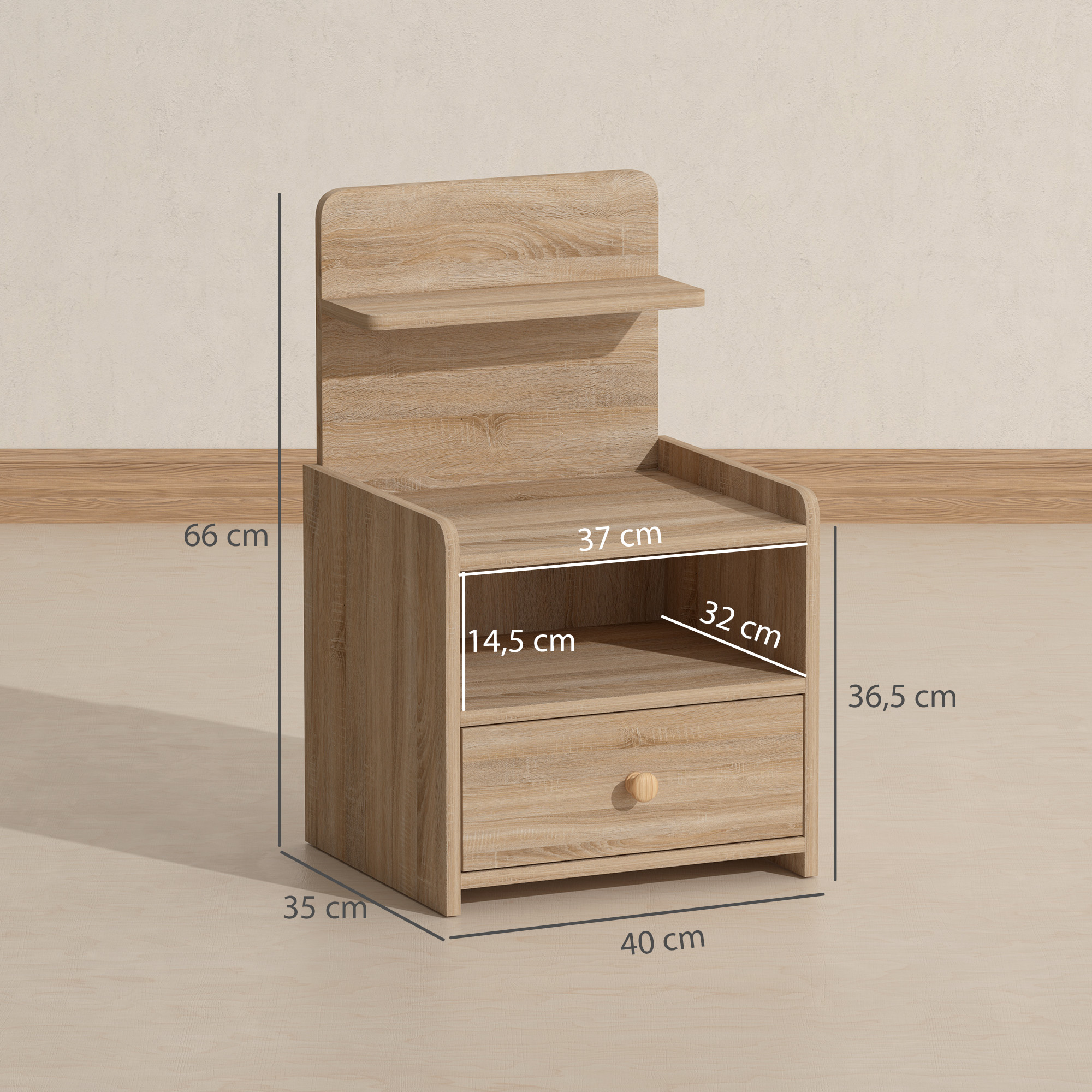 Beistelltisch, Nachttisch Mit Stauraum, Spanplatte, Kippsicher, Modern, Naturholz