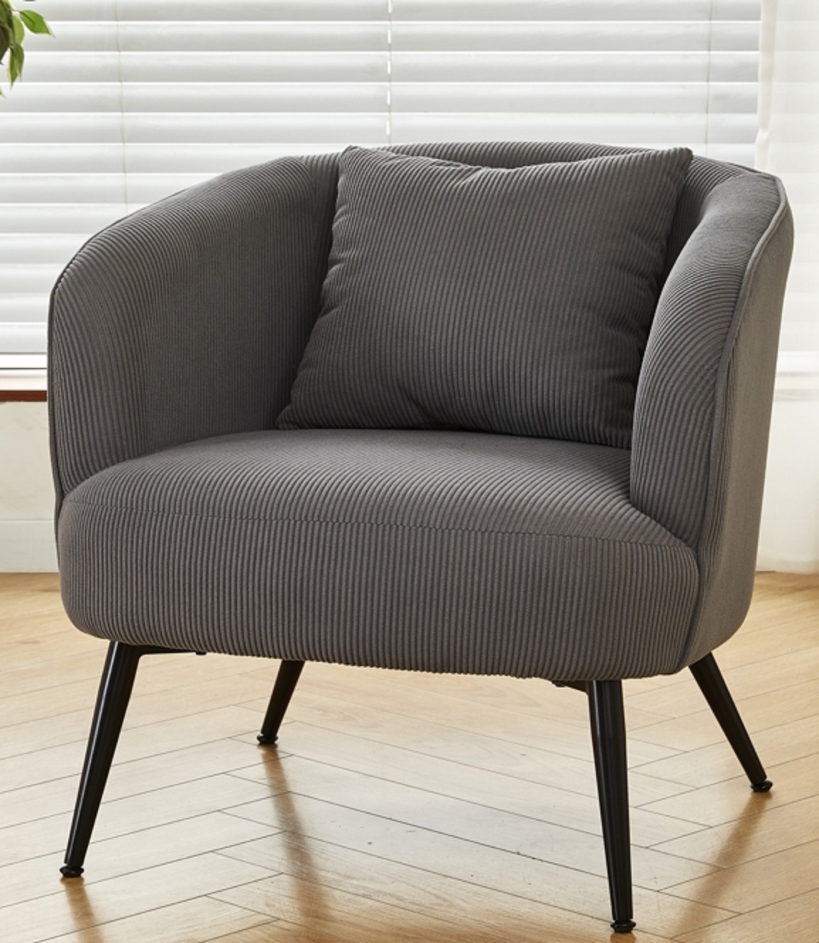 Velvet Accent Chair With Pillow, Modern Upholstered Armchair With Metal Legs, Comfy Barrel Chair For Living Room Bedroom