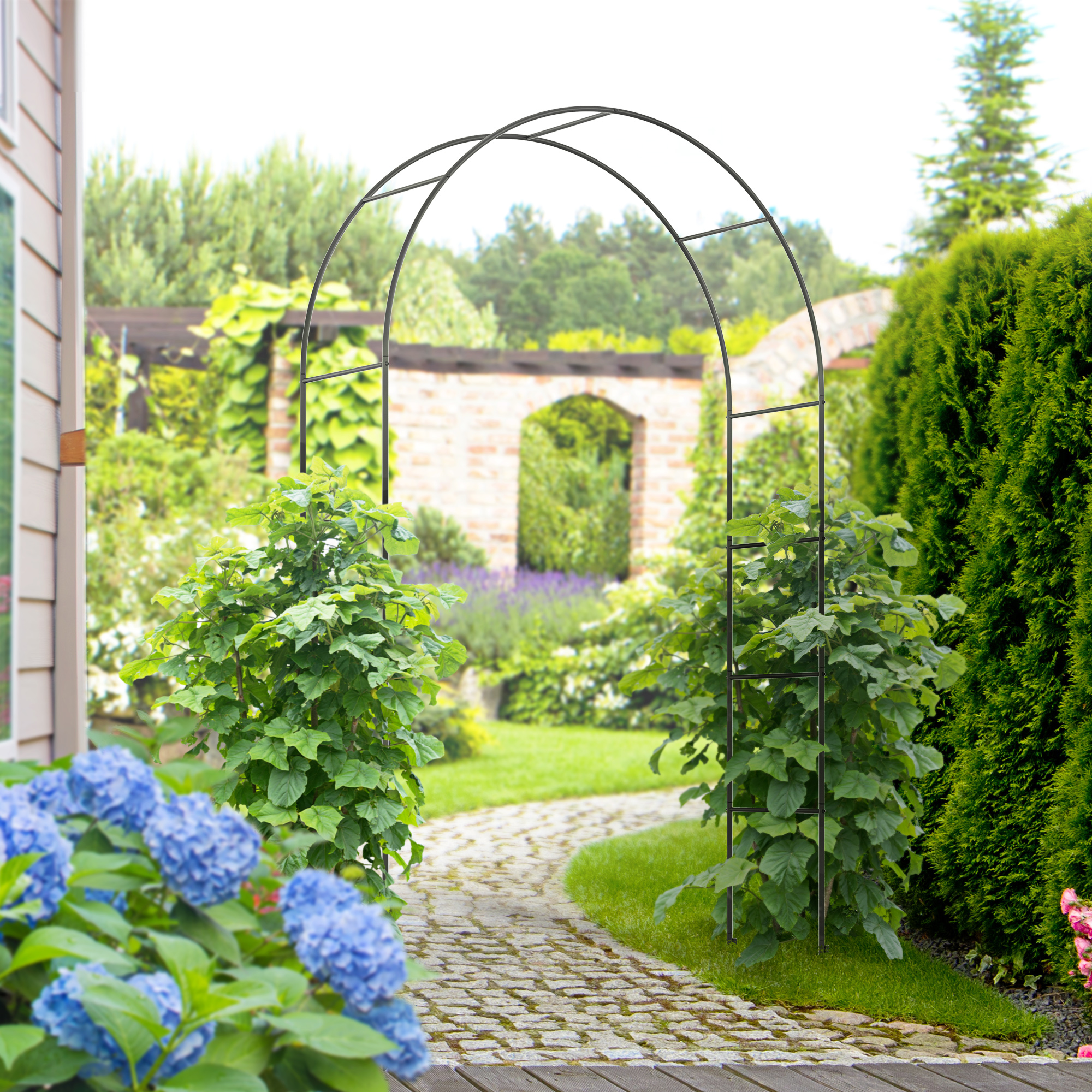 Gartenbogen, Rosenbogen, Rankbogen, Rosenspalier Metall, Schwarz, 1,40 X 0,40 X 2,40 M