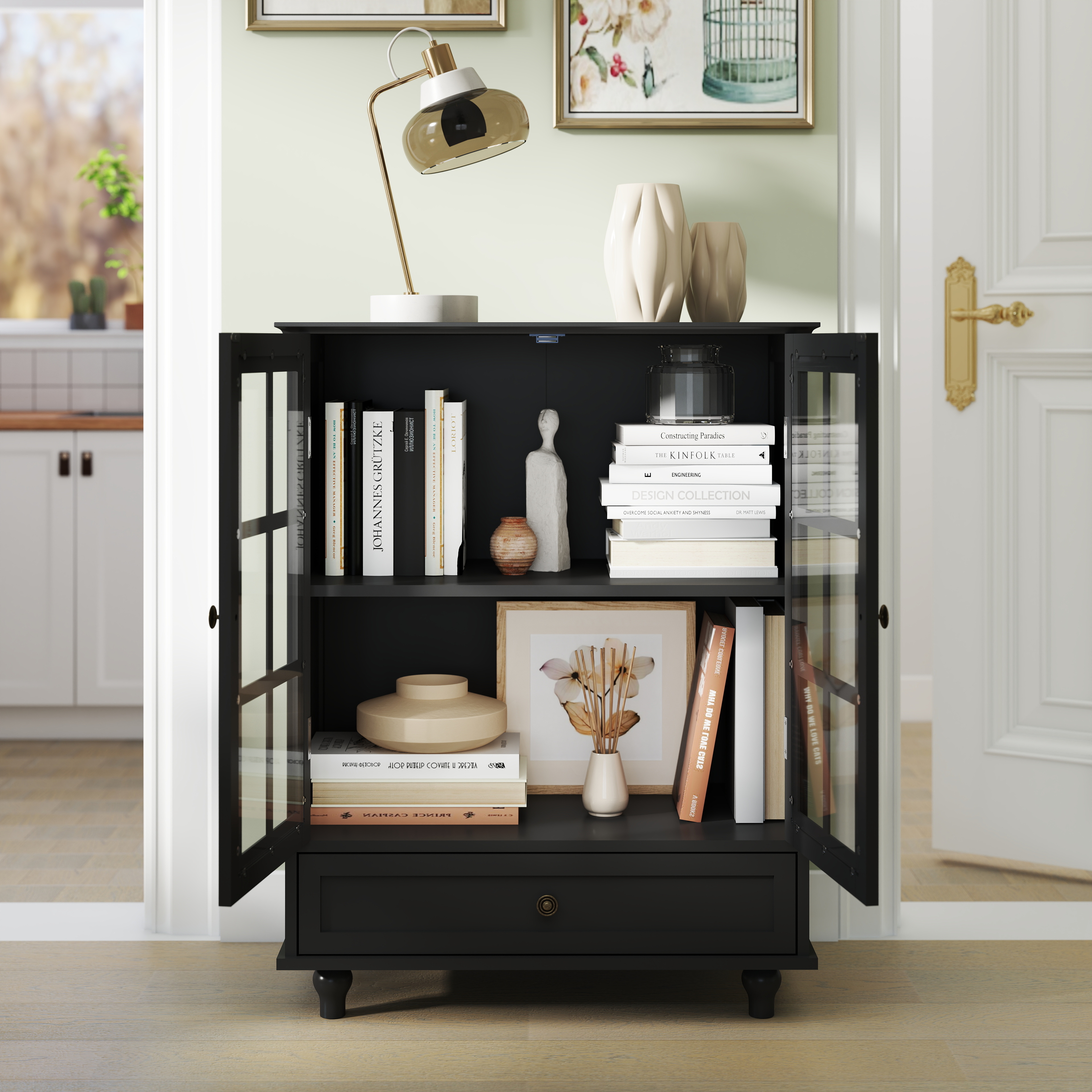 Black Buffet Cabinet with Glass Doors, picture 4 of 4