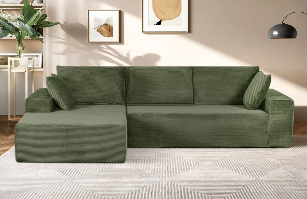 CozyForm Convertible Sectional Sofa In Soft Corduroy, Modern Comfy Couch With Full Foam Cushioning, Cozy Sleeper Sectional For Living Room, Bedroom, No Assembly Required, Dark Green - Left Facing