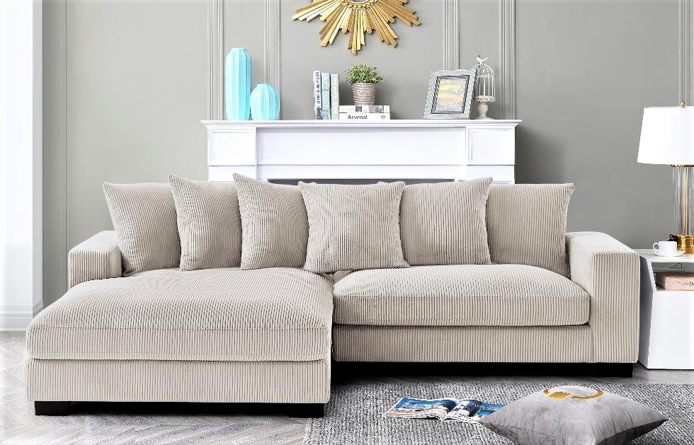 Luxe Oversized Two-Piece Left Facing Sectional Couches For Living Room, 102.4-Inch L Shaped Sofa With Chaise, Upholstered With Corduroy Fabric, Ivory