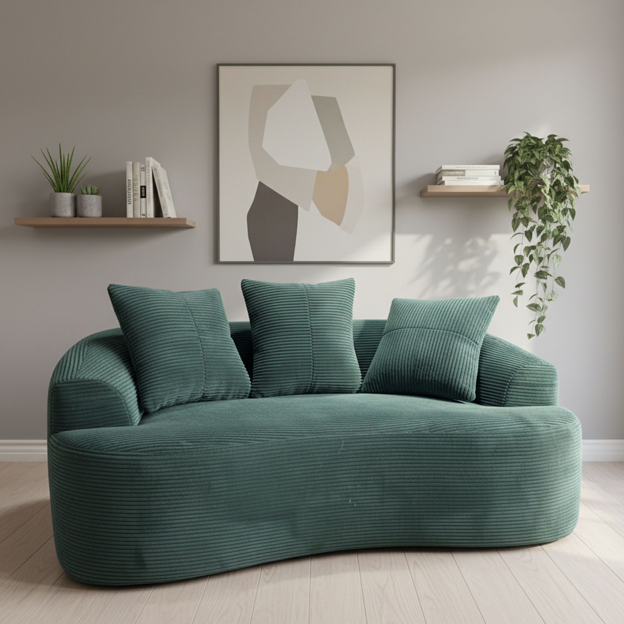 65.35   Curved Loveseat Sofa With Pocket Spring Cushions For Soft Seating, Small Space Couch With 3 Throw Pillows, No Assembly Needed, Dark Green