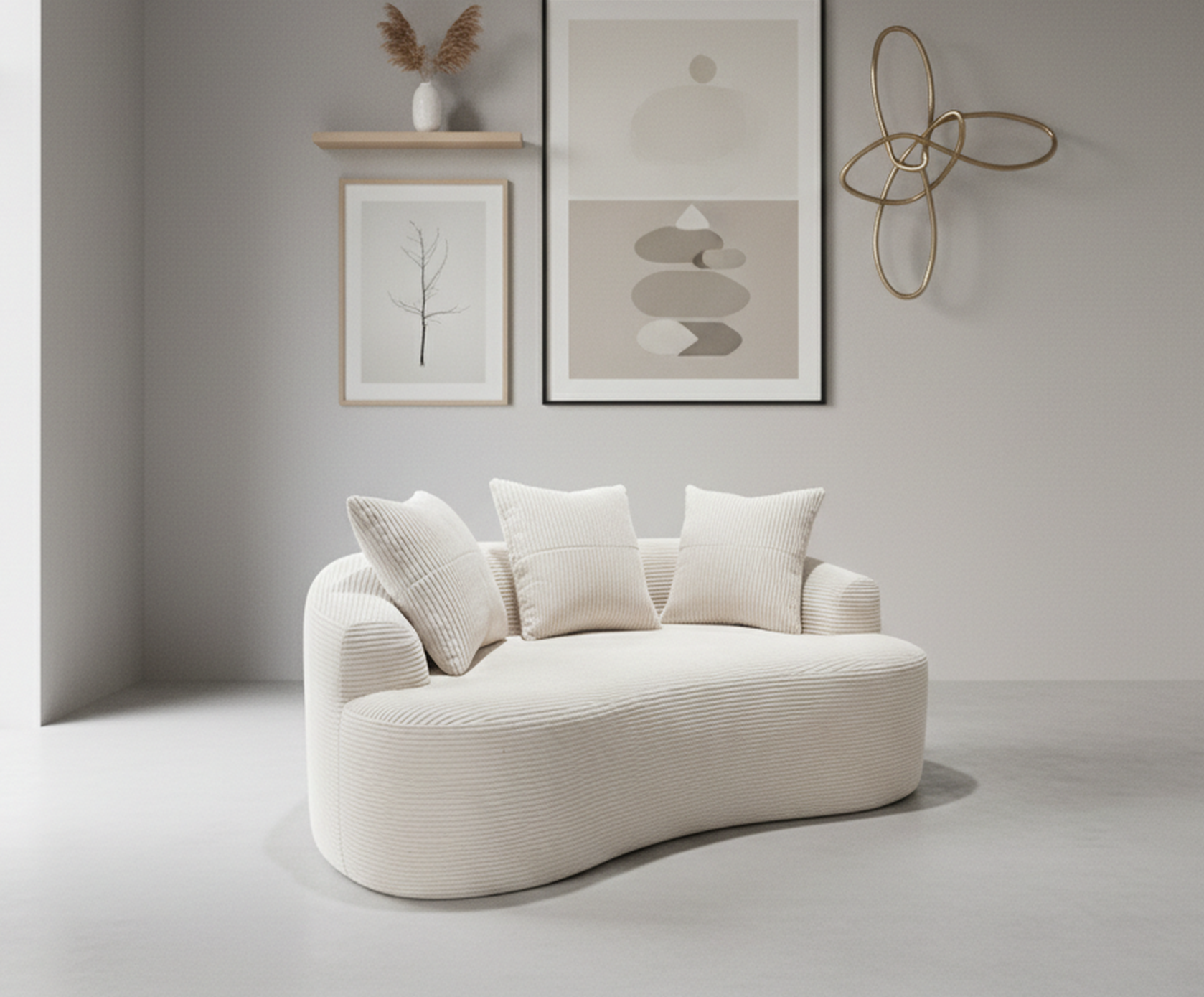 65.35   Curved Loveseat Sofa With Pocket Spring Cushions For Soft Seating, Small Space Couch With 3 Throw Pillows, No Assembly Needed, Beige