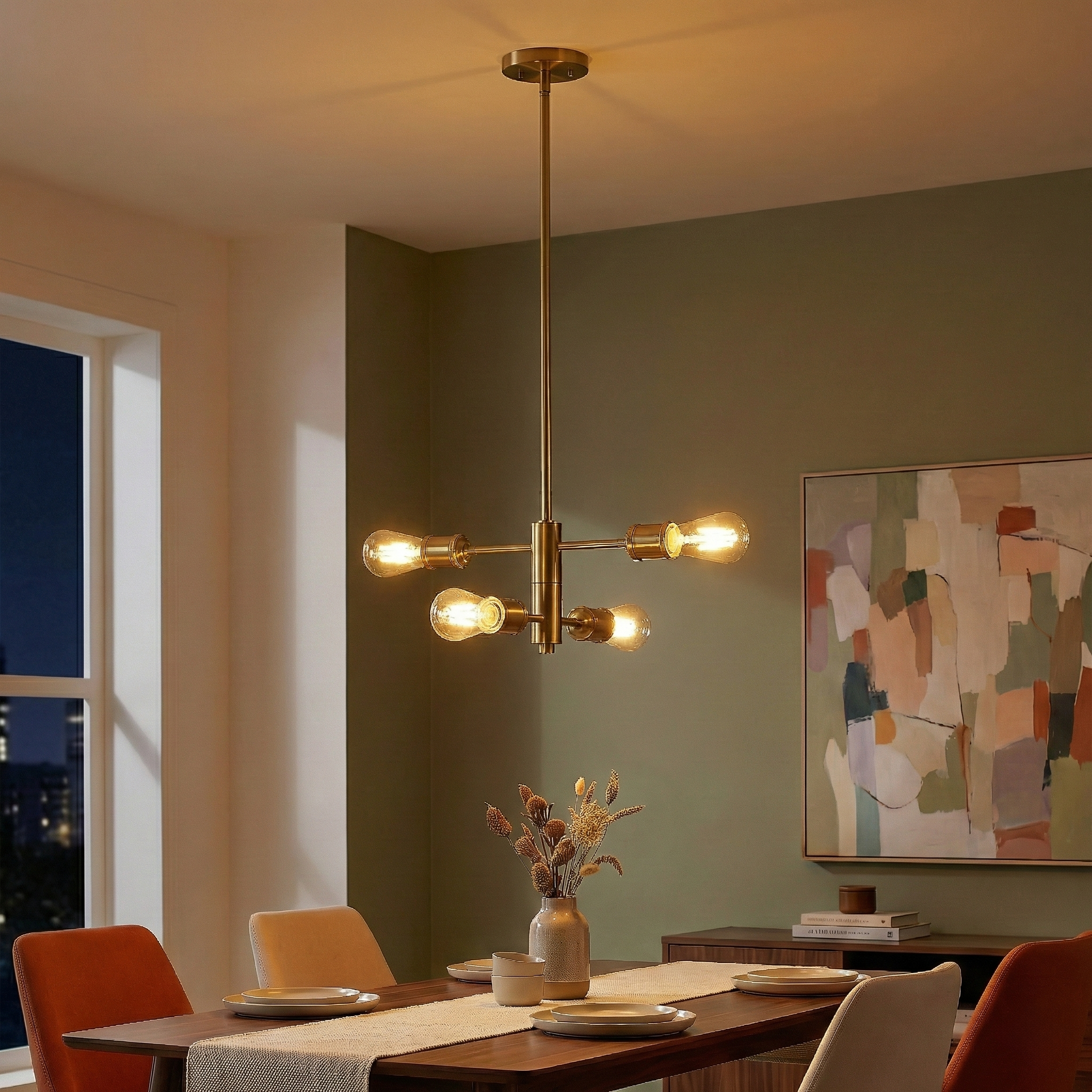 Trellis Four Lights Modern Gold Chandelier Vintage Pendant Fixture For Living Room Dining Kitchen 15 W X 6.75 H