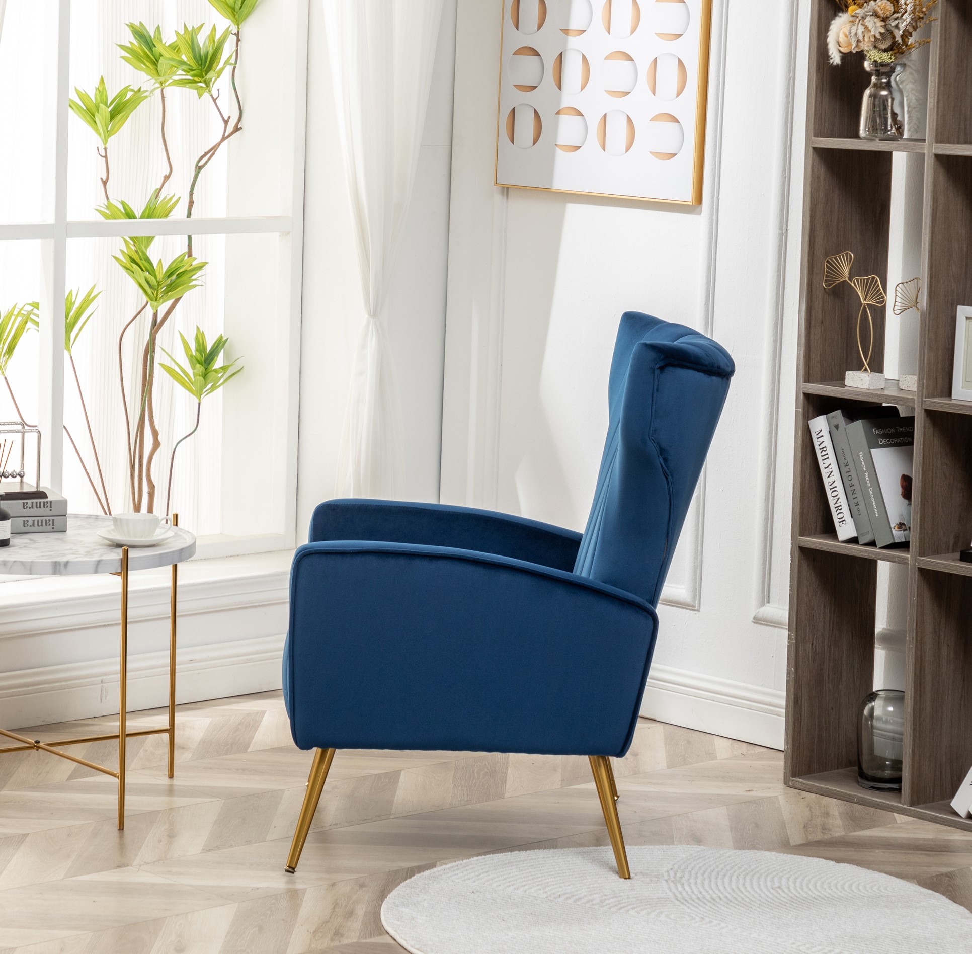 Velvet Accent Chair With Metal Legs, Modern Upholstered Armchair, Wingback Side Chair For Living Room Bedroom Small Spaces