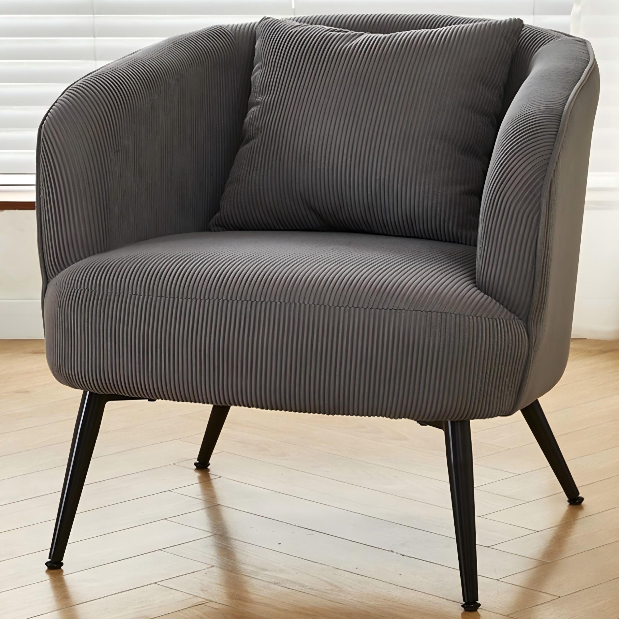 Velvet Accent Chair With Pillow, Modern Upholstered Armchair With Metal Legs, Comfy Barrel Chair For Living Room Bedroom